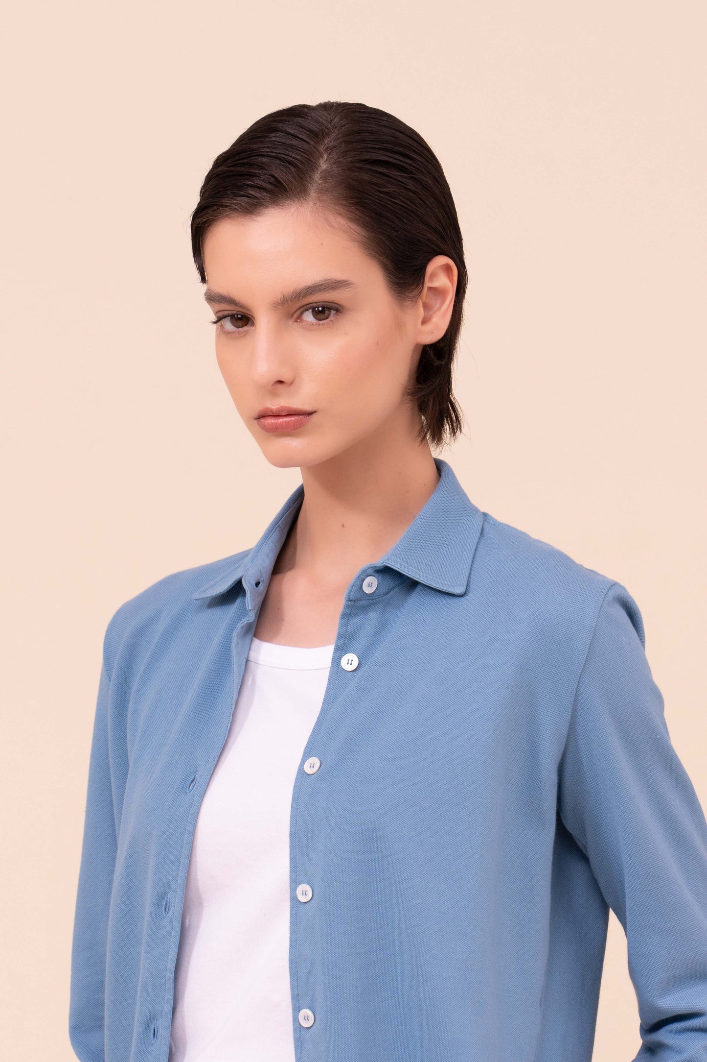 New Fenice camicia in piquet di cotone - MIDNIGHTBLUE