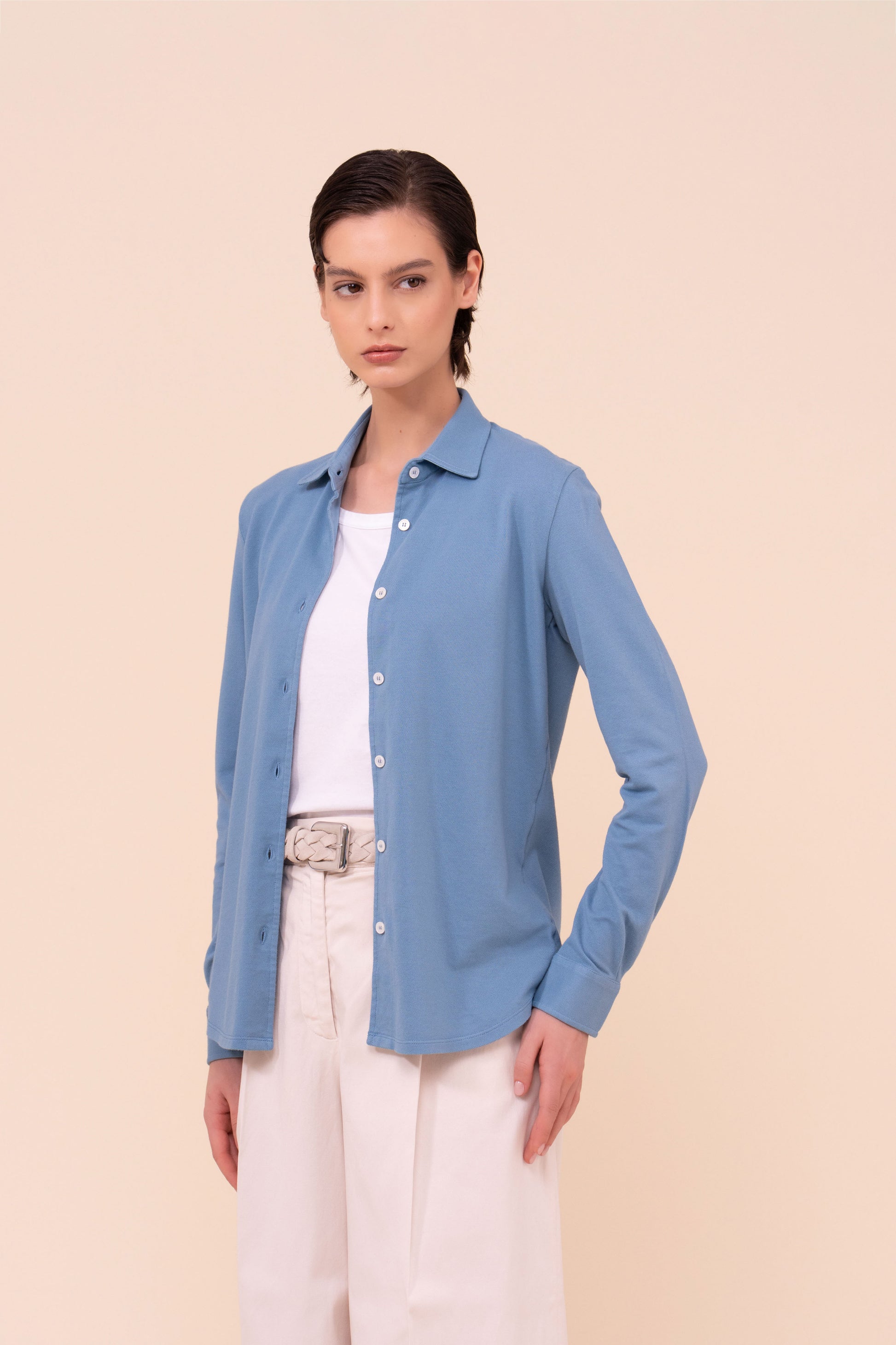 New Fenice camicia in piquet di cotone - MIDNIGHTBLUE
