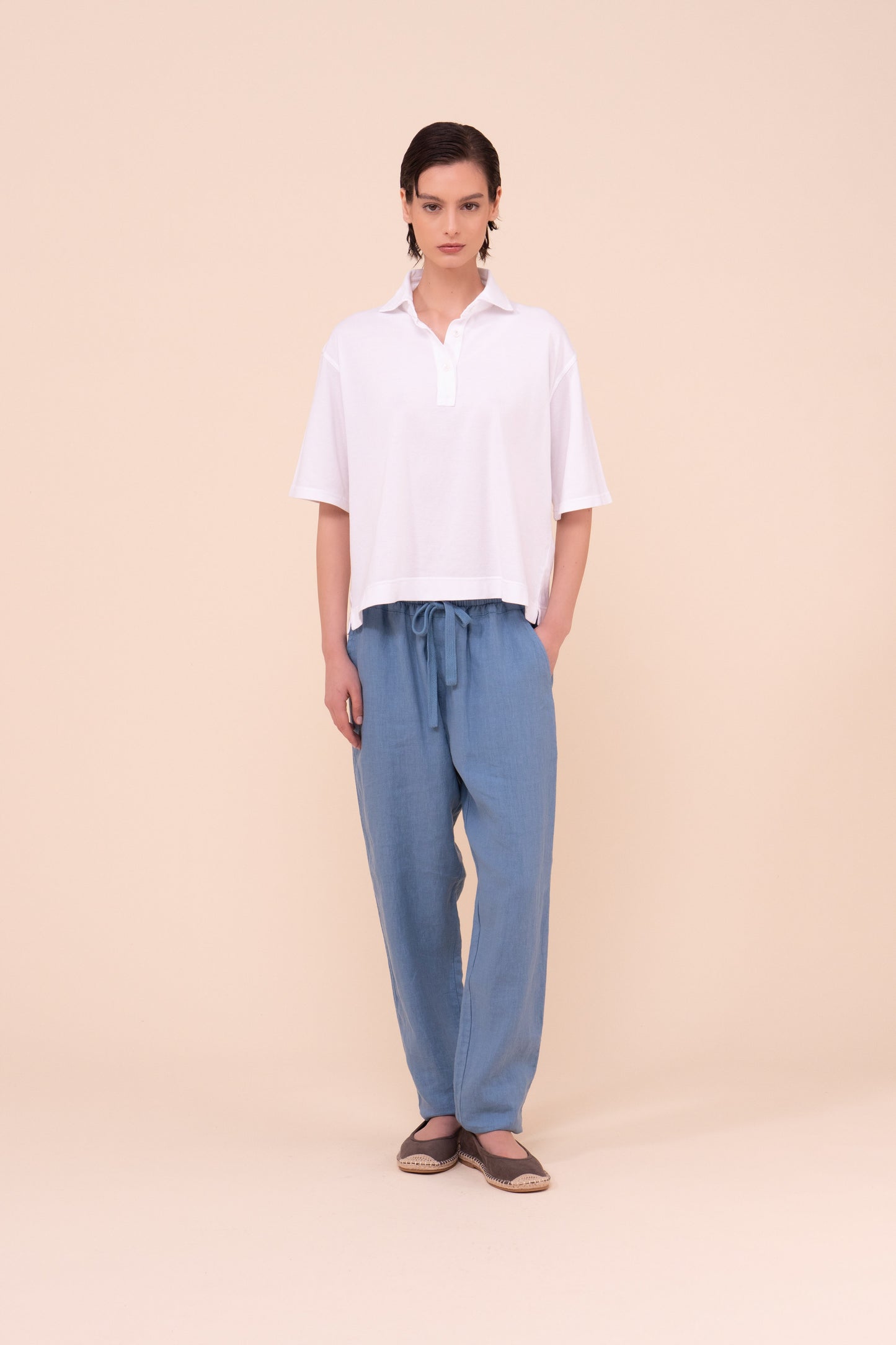 Circe polo boxy in piquet di cotone - WHITE