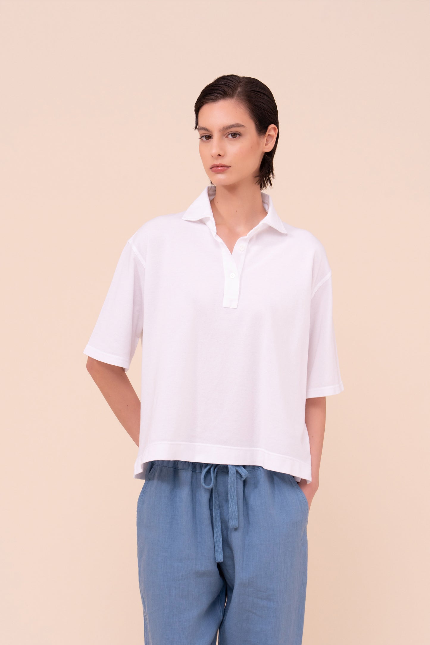 Circe polo boxy in piquet di cotone - WHITE