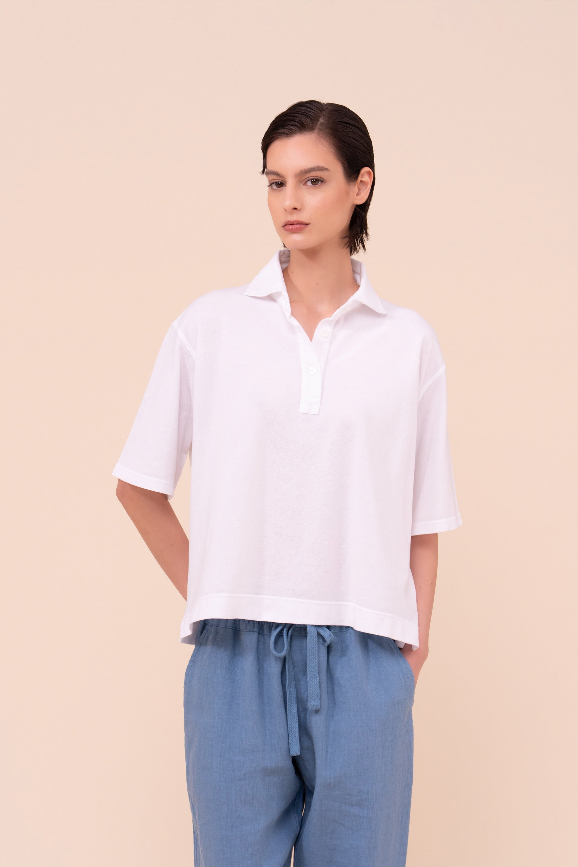 Circe polo boxy in piquet di cotone - WHITE