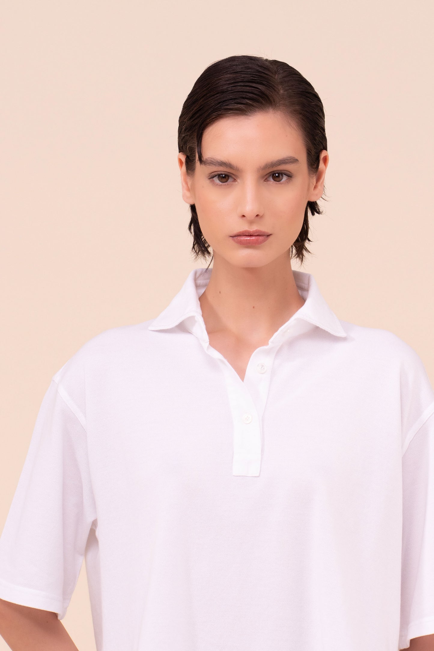 Circe polo boxy in piquet di cotone - WHITE
