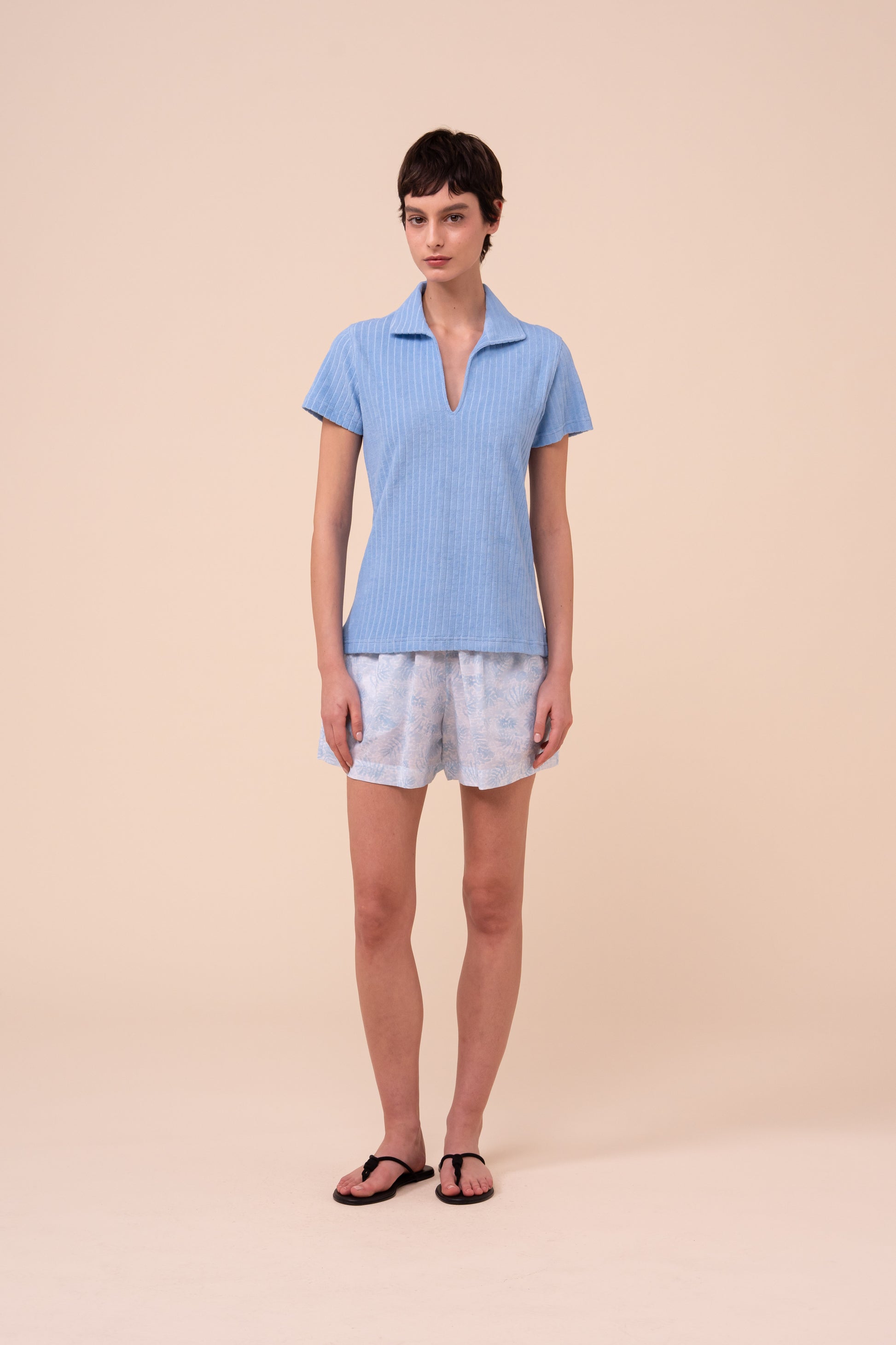 Rossini Terry Cotton Ribbed Polo - SKYBLUE