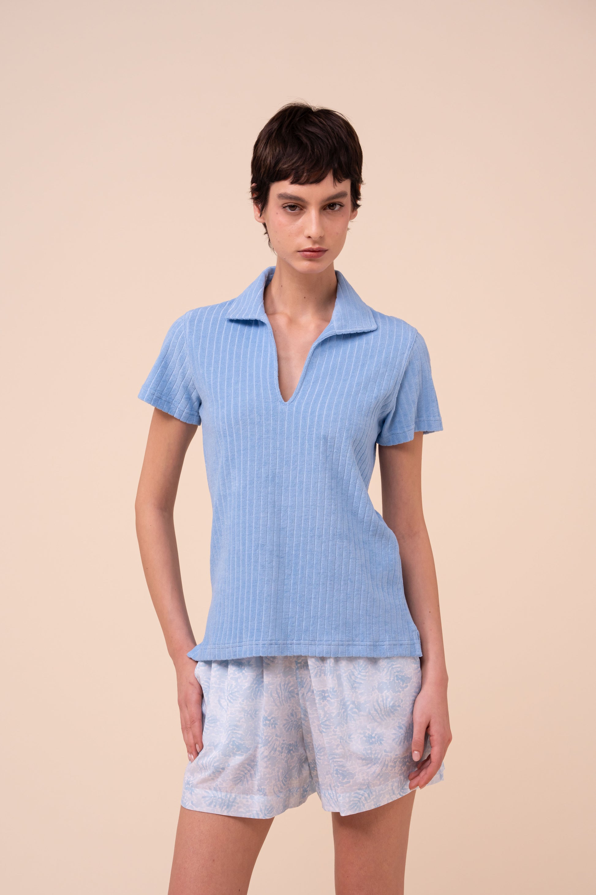 Rossini Terry Cotton Ribbed Polo - SKYBLUE