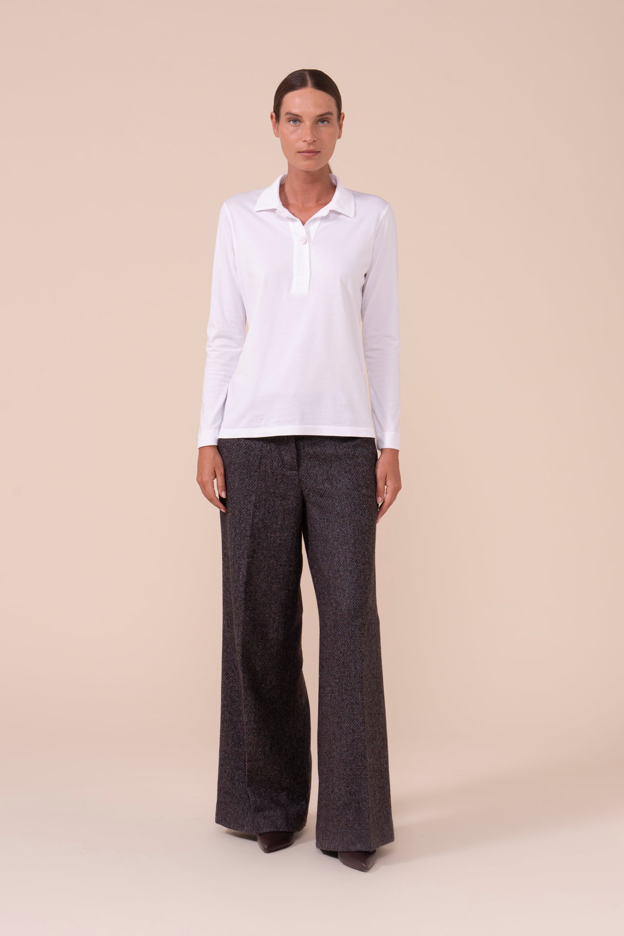 Eva Organic Cotton Long Sleeve Polo - WHITE