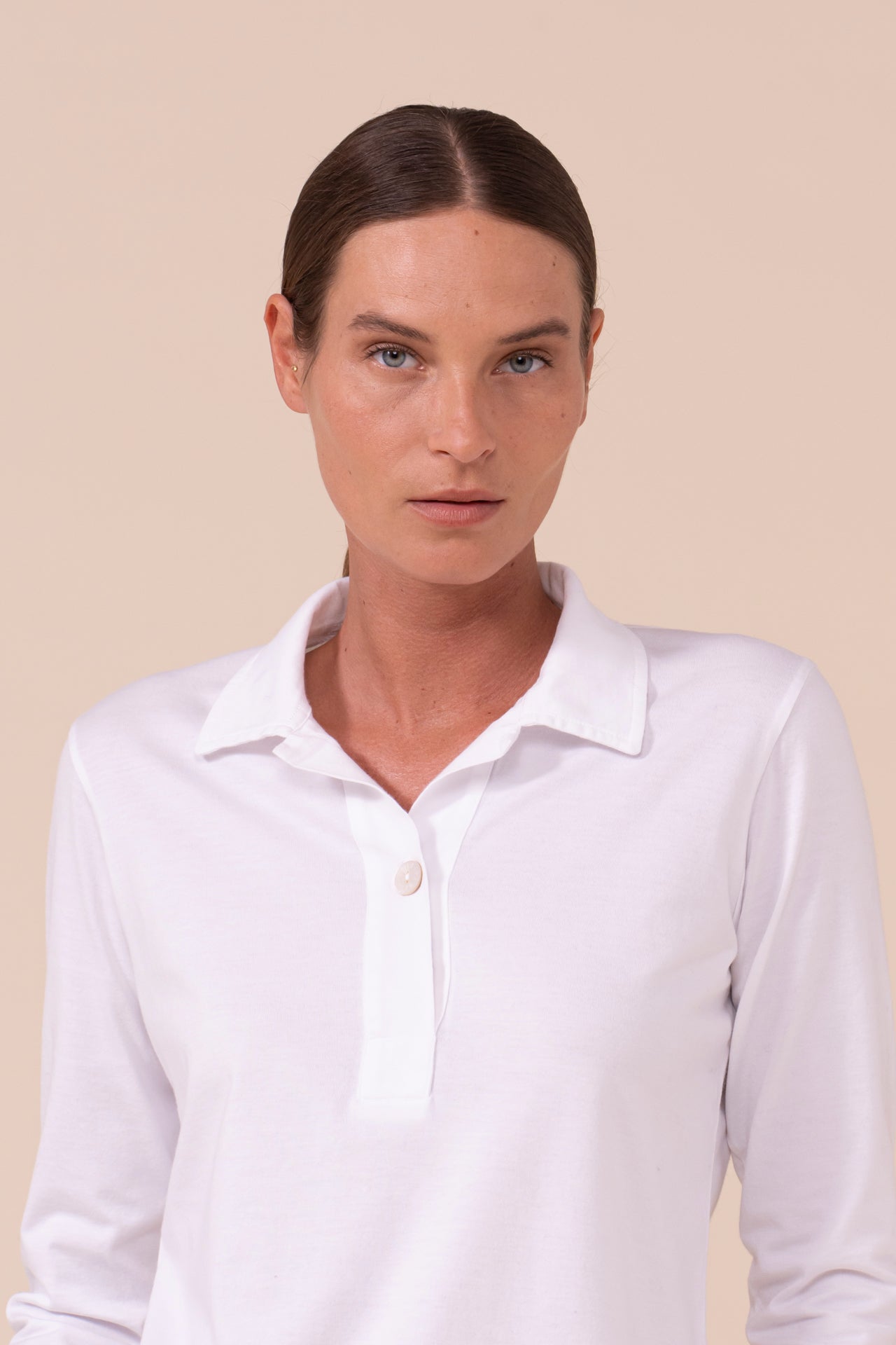 Eva Organic Cotton Long Sleeve Polo - WHITE