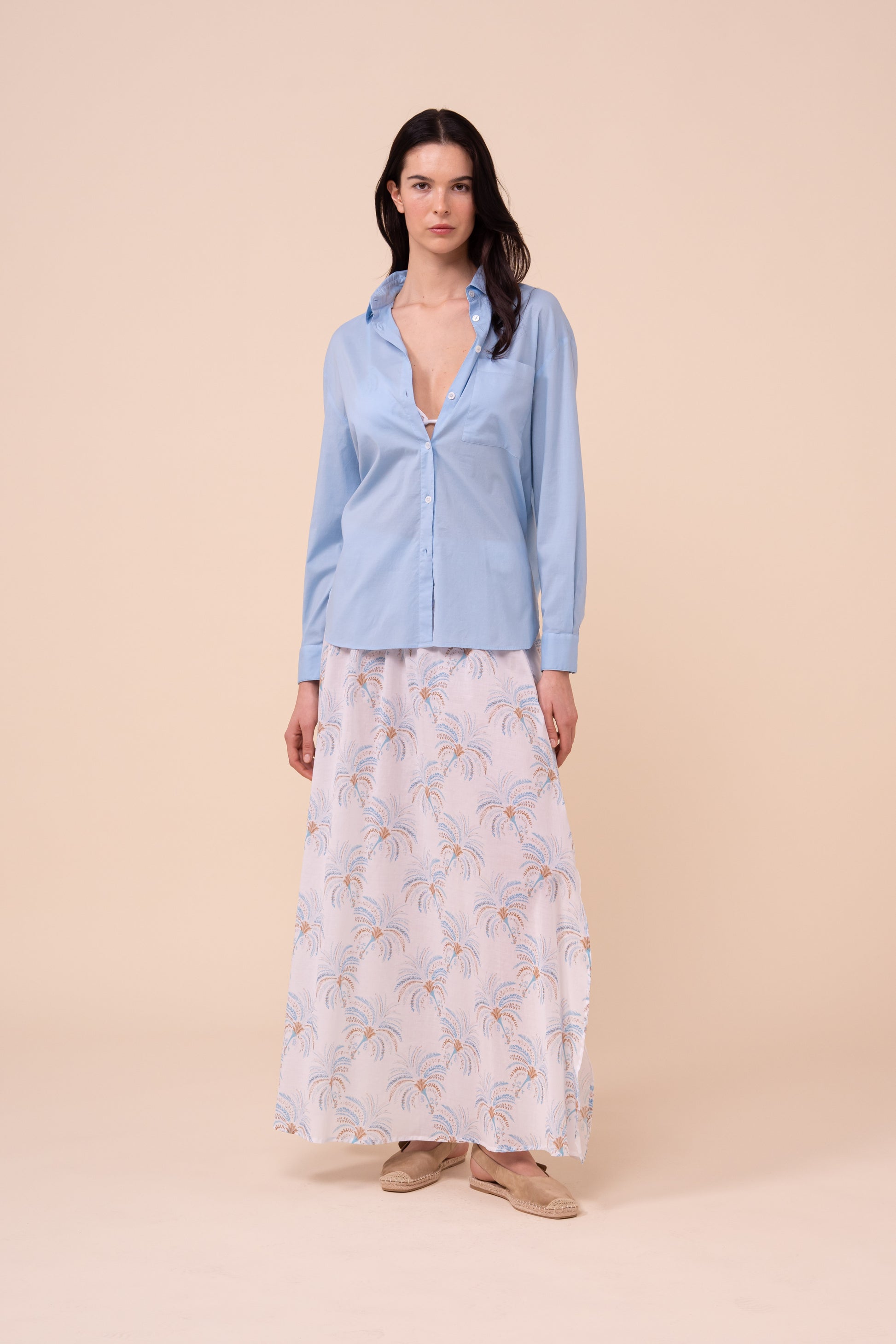 Palmaria Cotton Voile Shirt - SKYBLUE