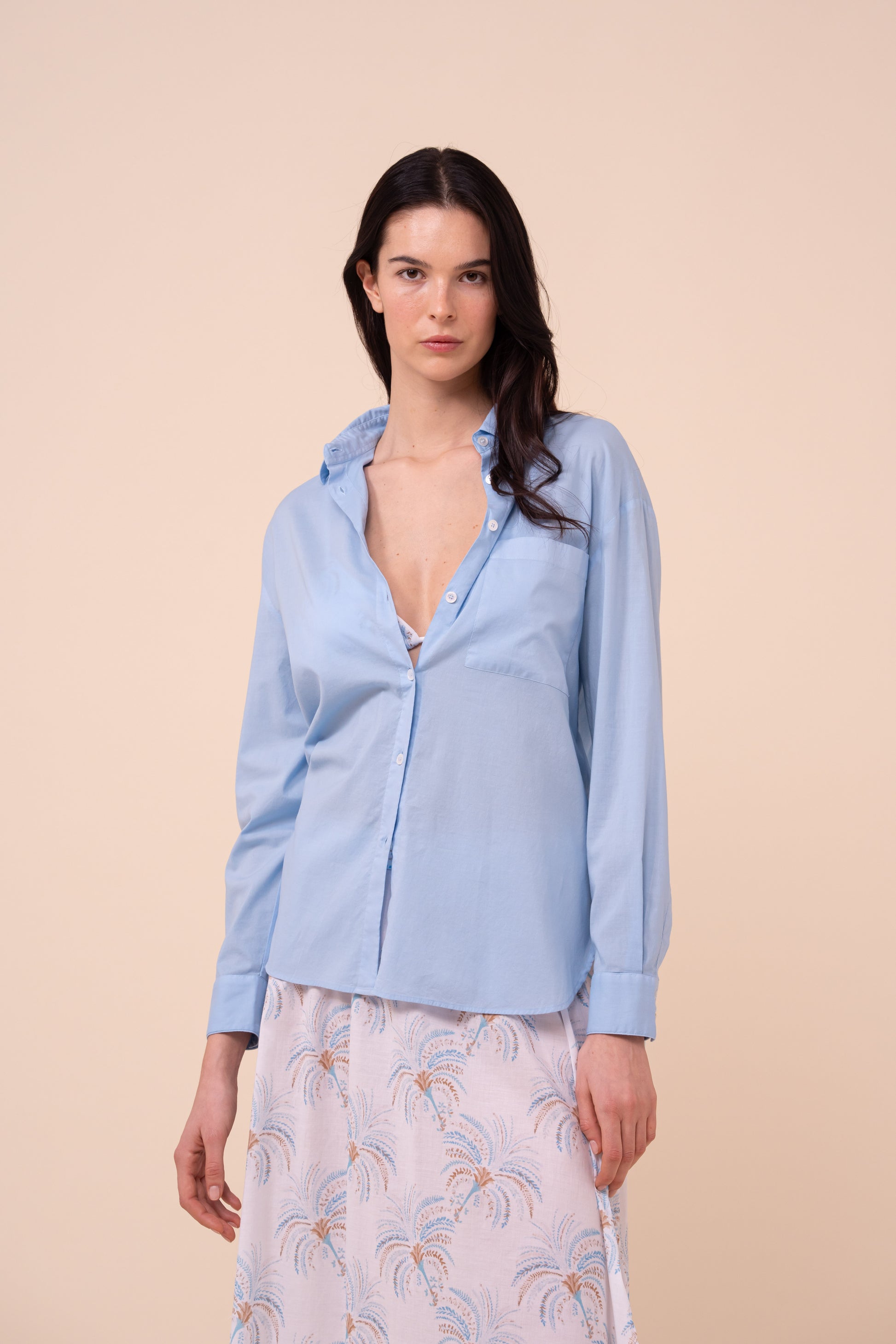 Palmaria Cotton Voile Shirt - SKYBLUE