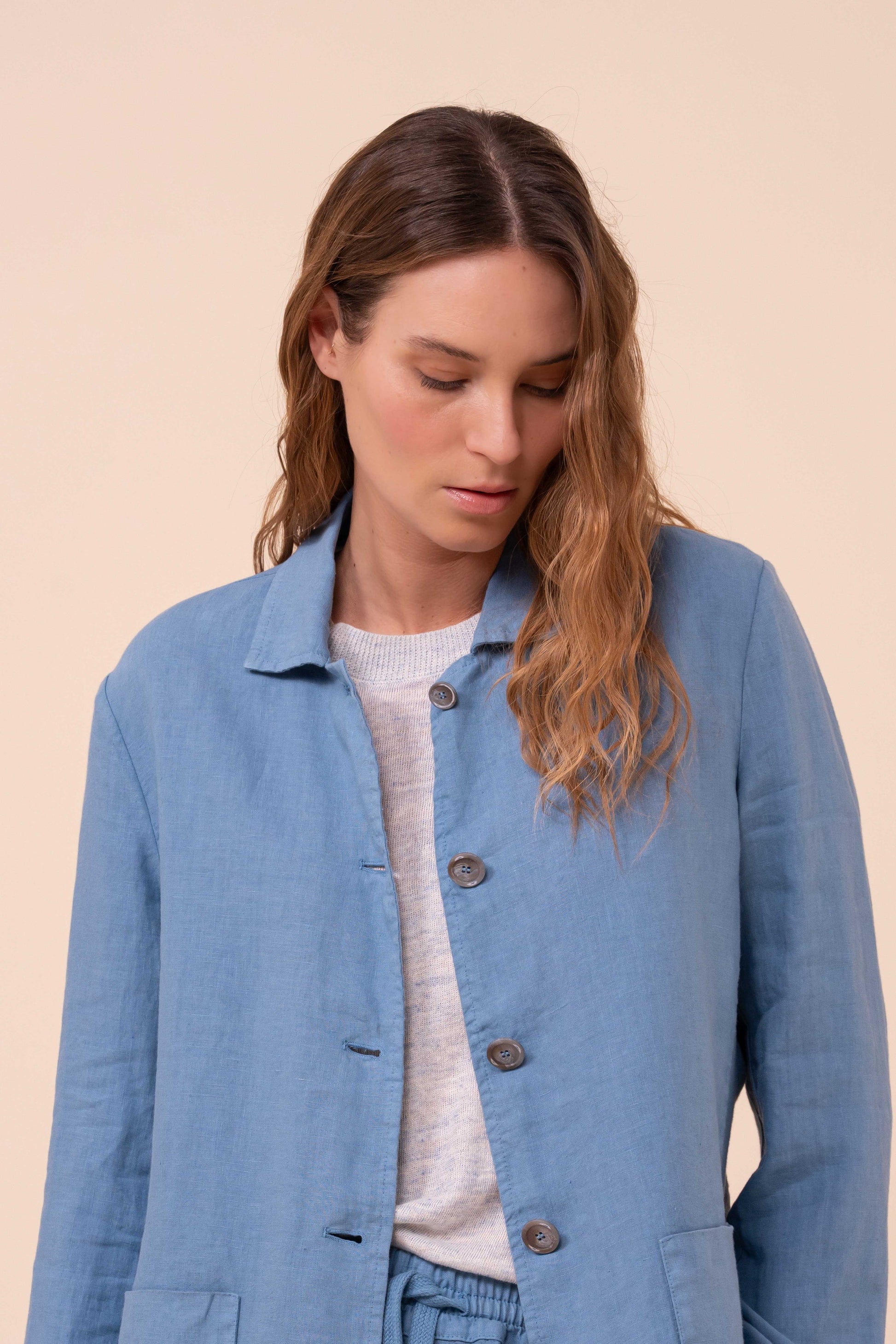 Oxford Linen Shirt Jacket - STEELBLUE