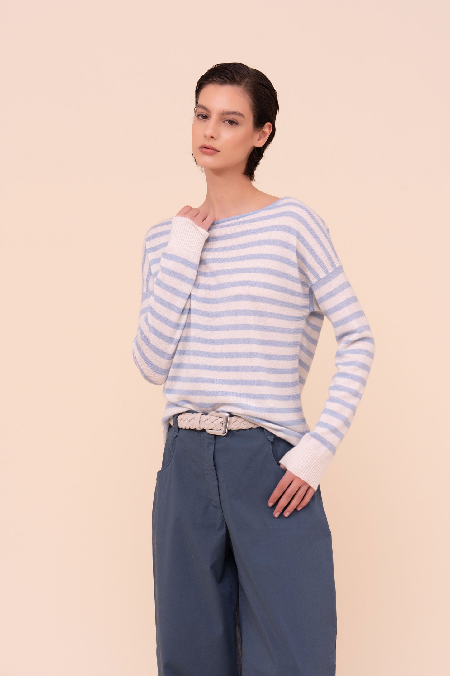 Kahlo Marble maglia in cashmere e lino con scollo a barchetta - WAVE