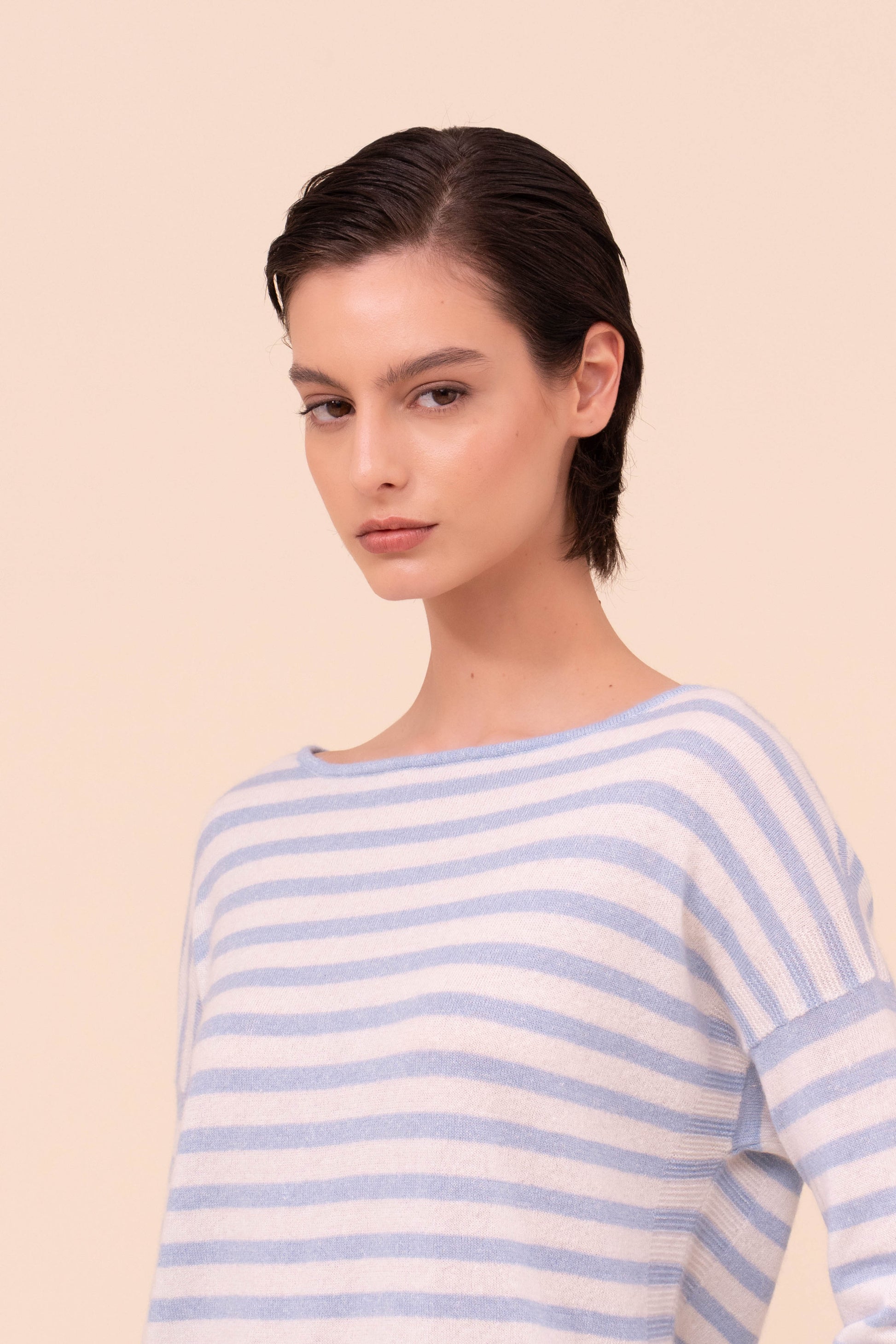 Kahlo Marble maglia in cashmere e lino con scollo a barchetta - WAVE