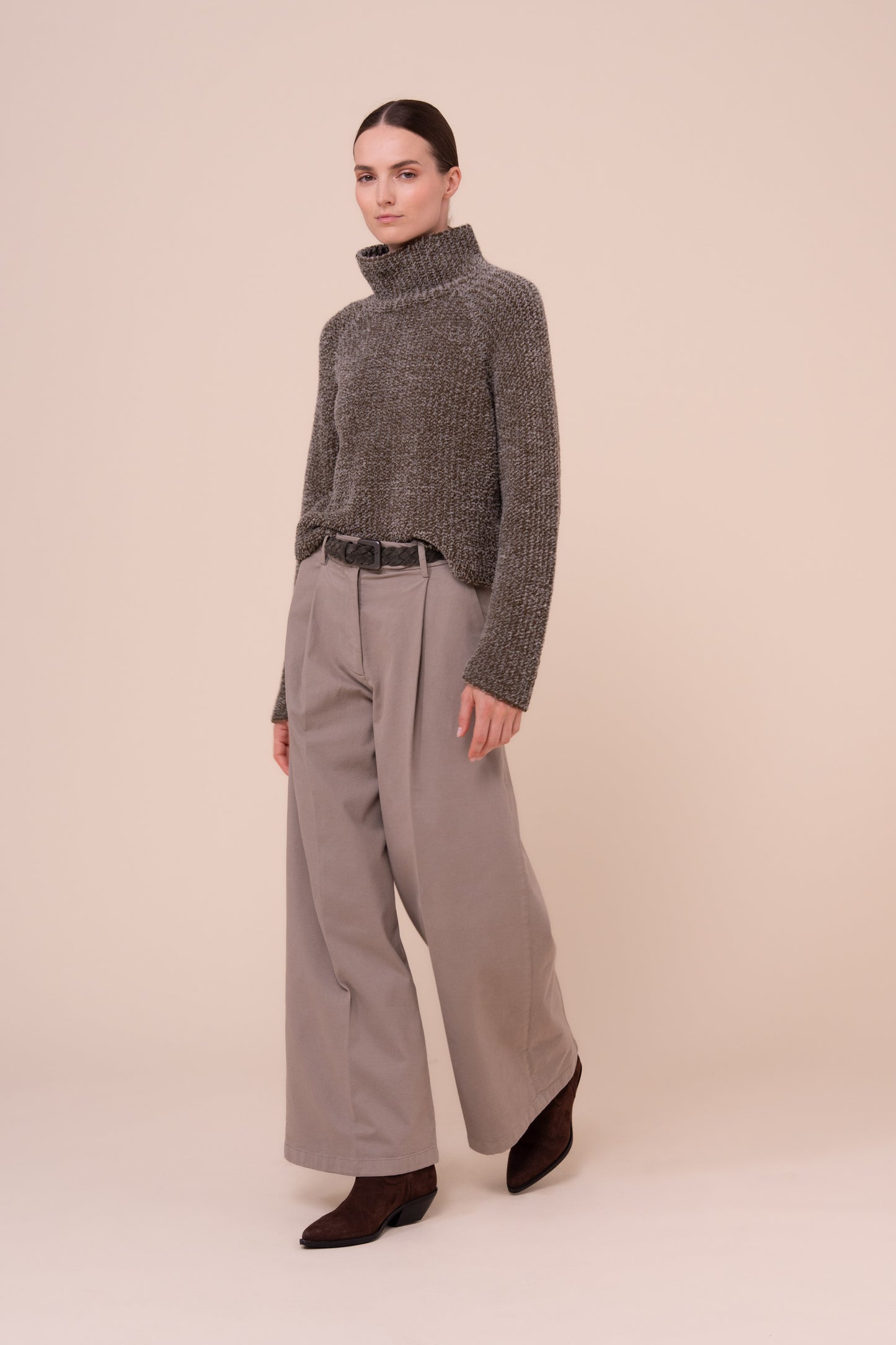 Carlo pantaloni a gamba ampia in Twill Old - GREIGE