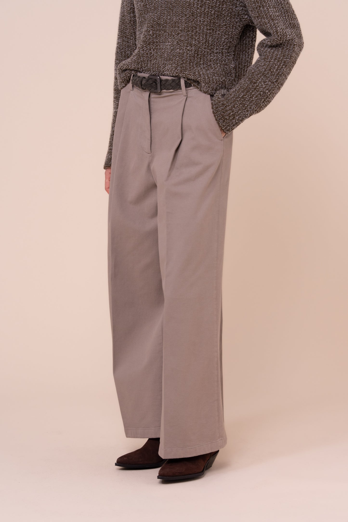 Carlo pantaloni a gamba ampia in Twill Old - GREIGE