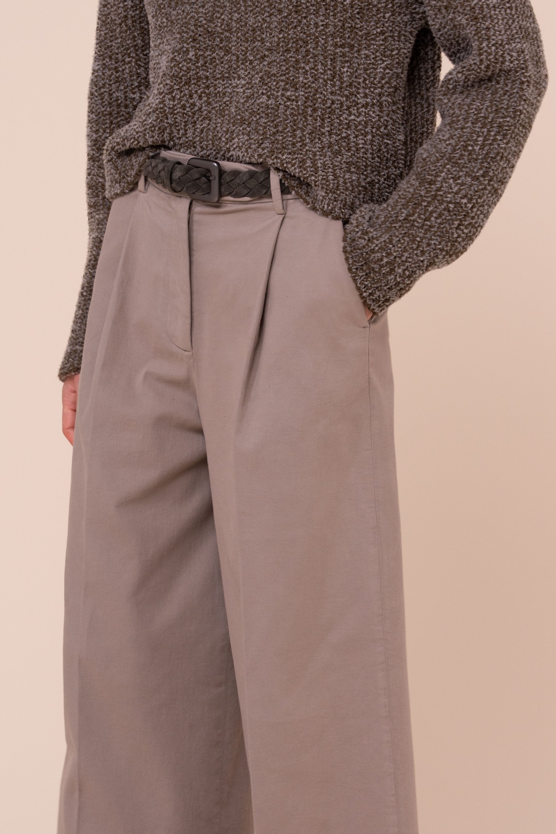 Carlo pantaloni a gamba ampia in Twill Old - GREIGE