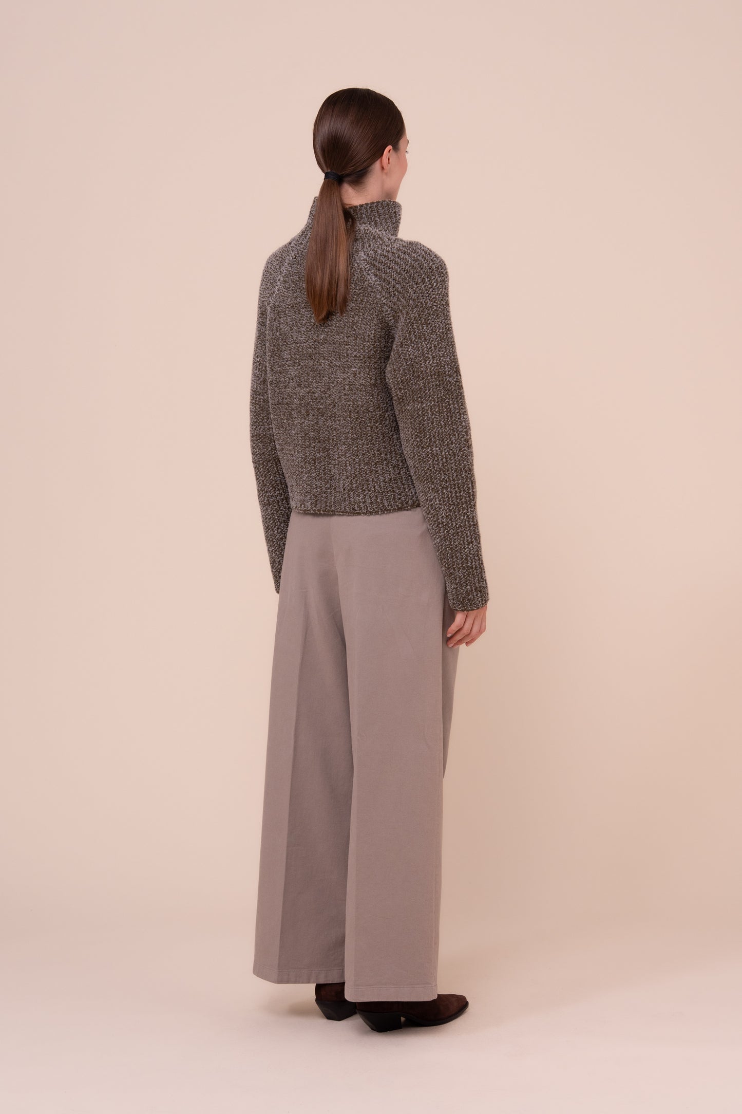 Carlo pantaloni a gamba ampia in Twill Old - GREIGE