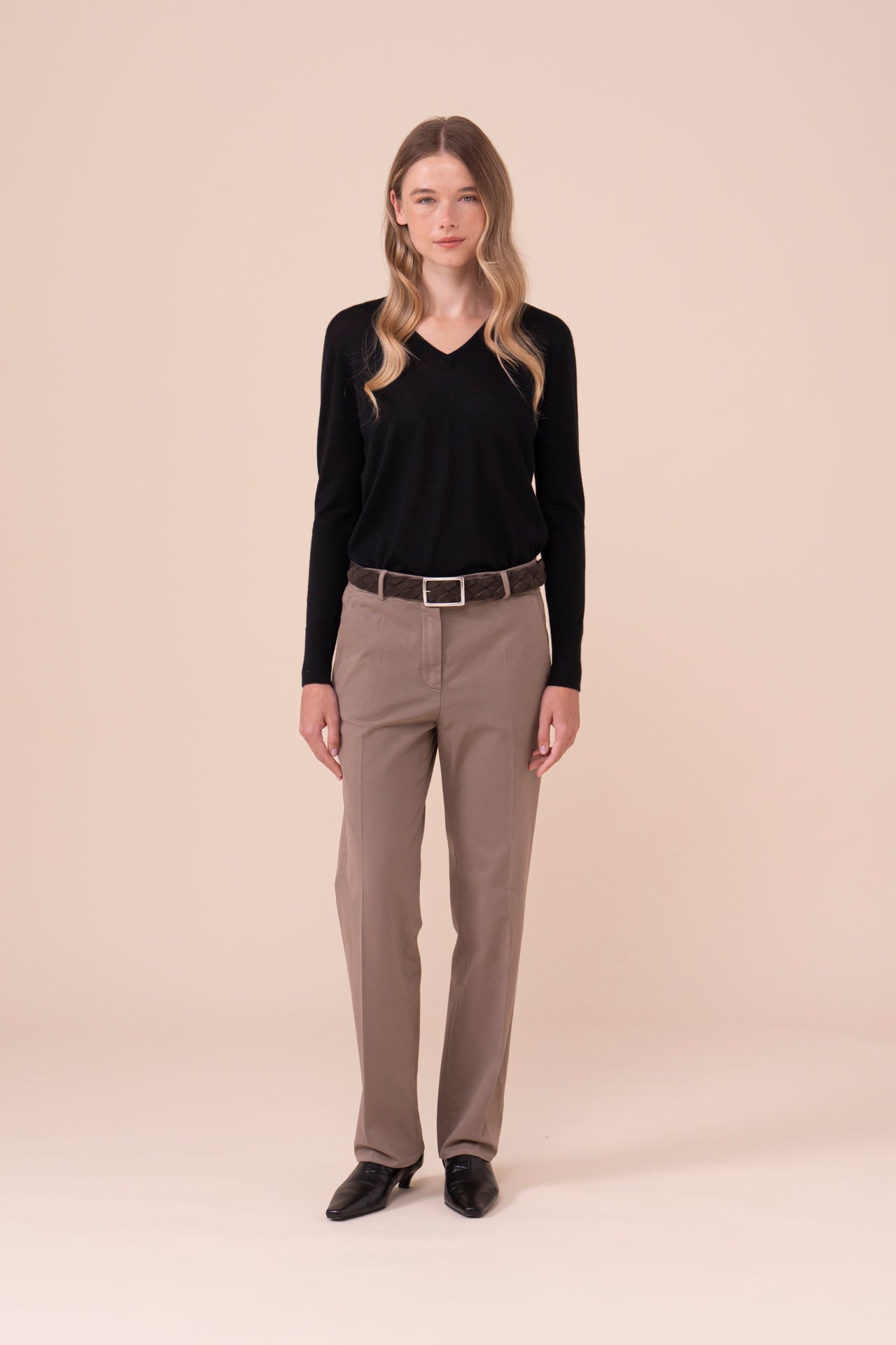 Jinny Cotton Old and Cashmere Straight Leg Pants - GREIGE