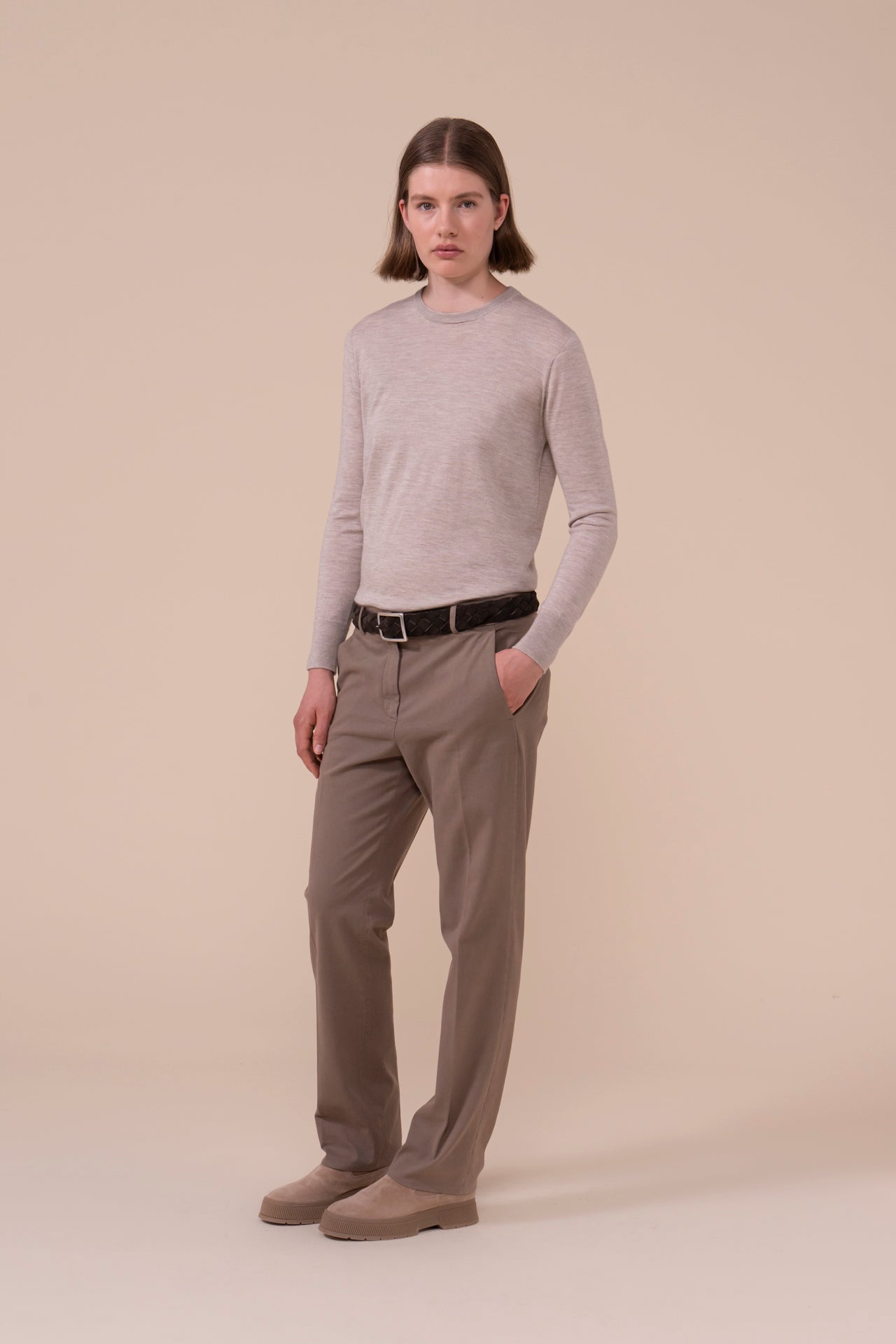 Jinny Cotton Old and Cashmere Straight Leg Pants - GREIGE