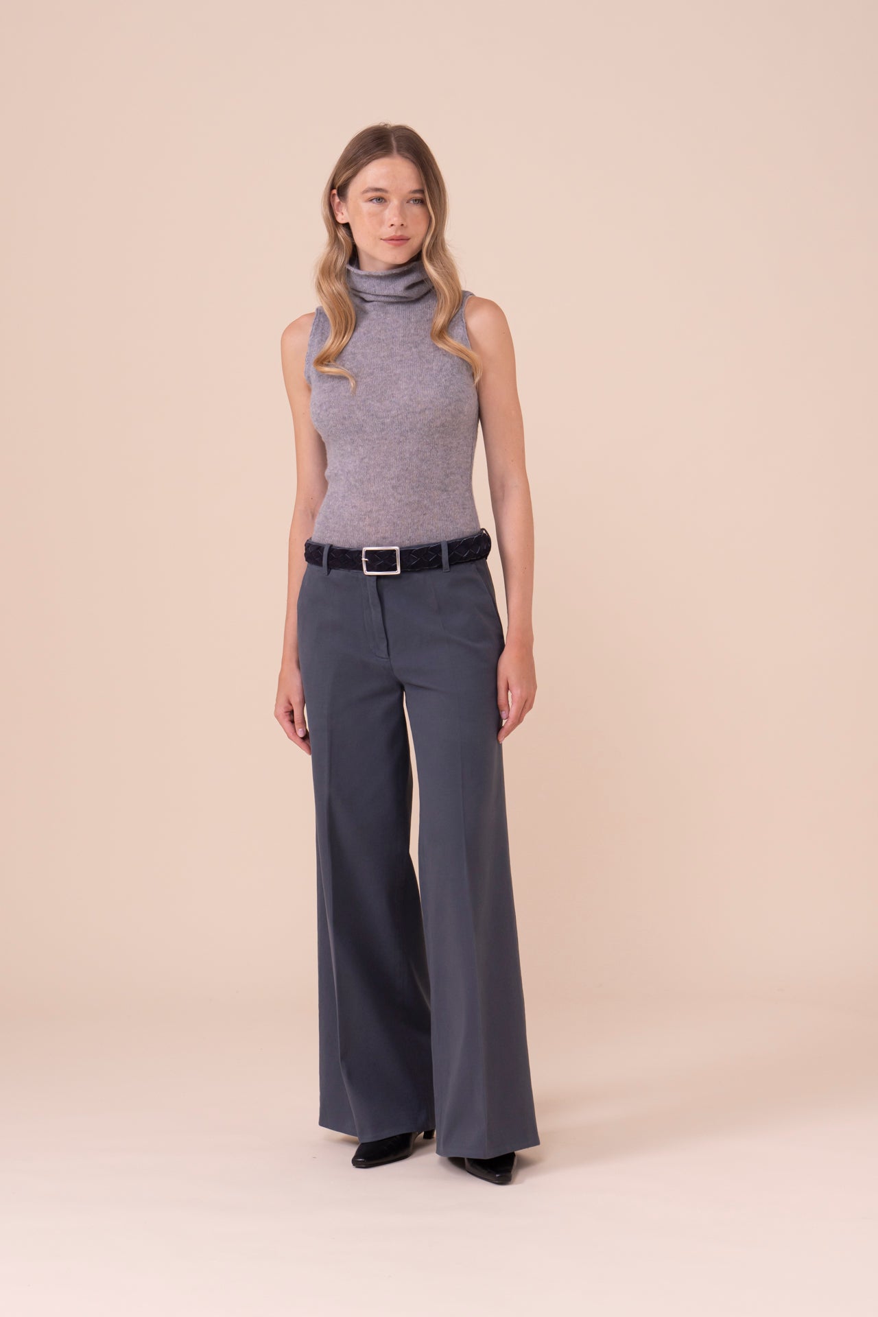Gloria Cotton Old and Cashmere Wide Leg Pants - TITANIUM