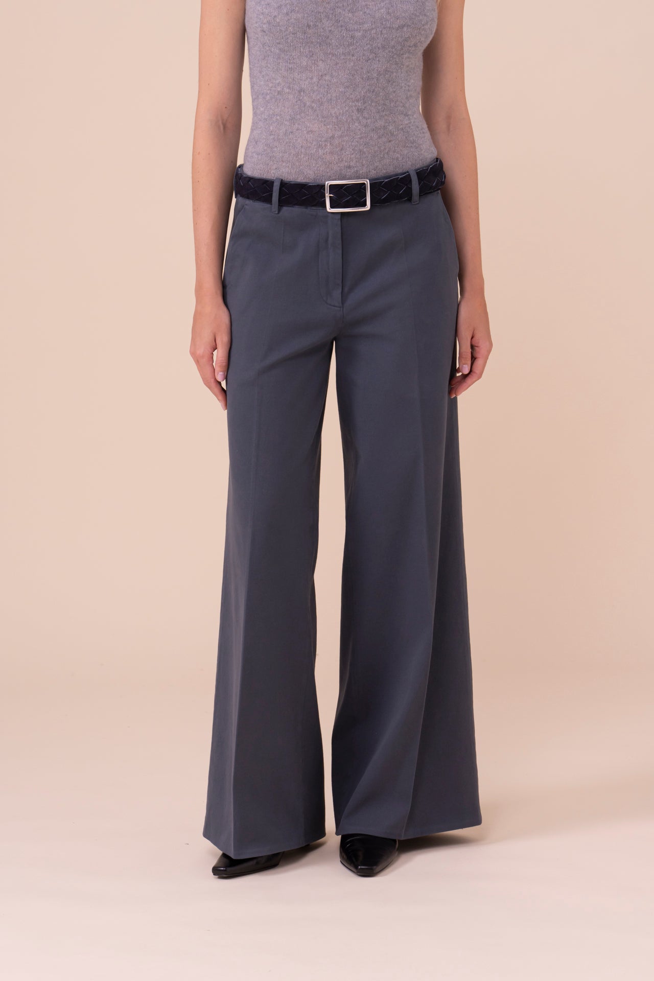 Gloria pantaloni a gamba ampia in gabardine di cotone e cashmer - TITANIUM