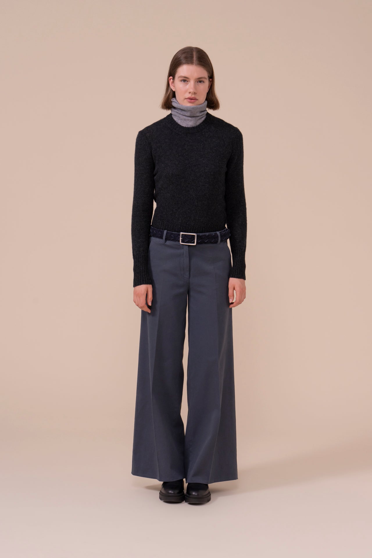 Gloria Cotton Old and Cashmere Wide Leg Pants - TITANIUM