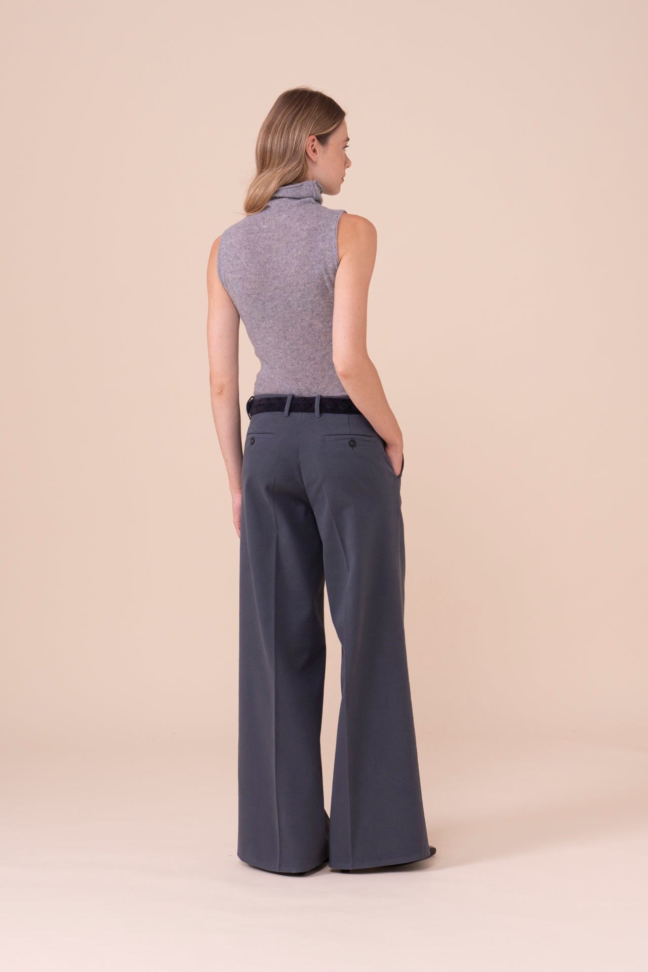 Gloria pantaloni a gamba ampia in gabardine di cotone e cashmer - TITANIUM