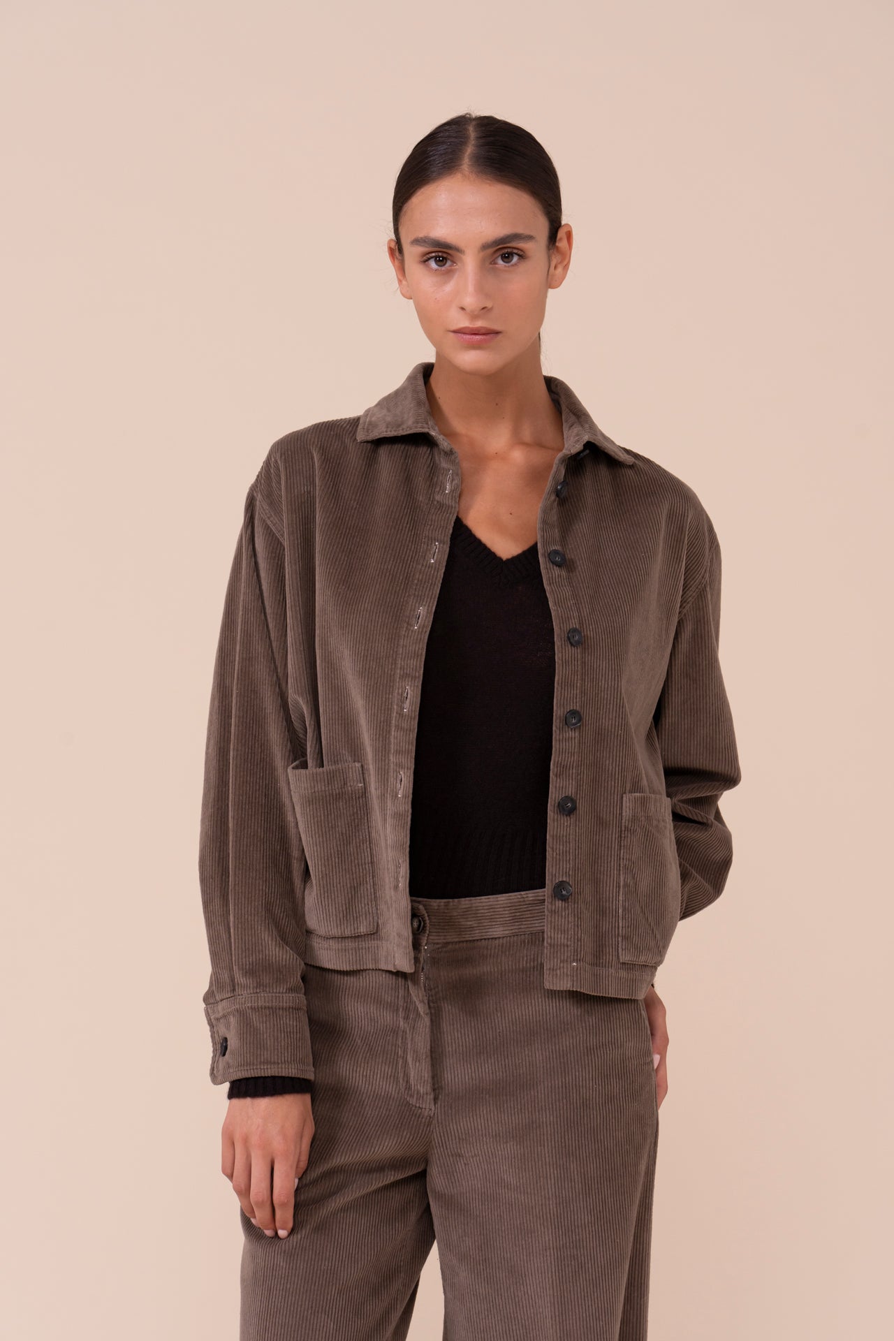 Stele Velvet Corduroy Boxy Jacket - GREIGE
