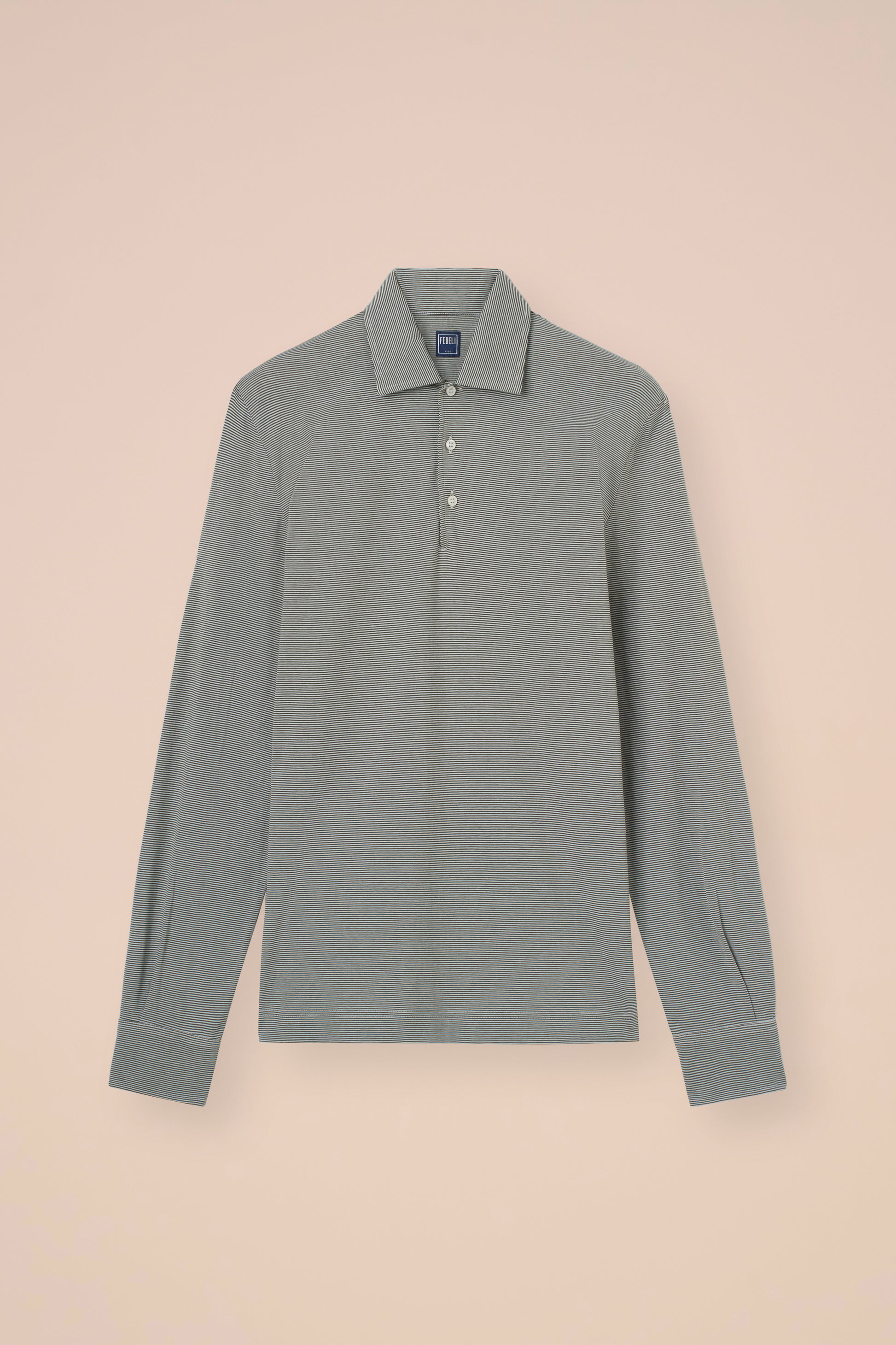 Libeccio Cotton Light Striped Long Sleeve Polo - MIDNIGHTBLUE