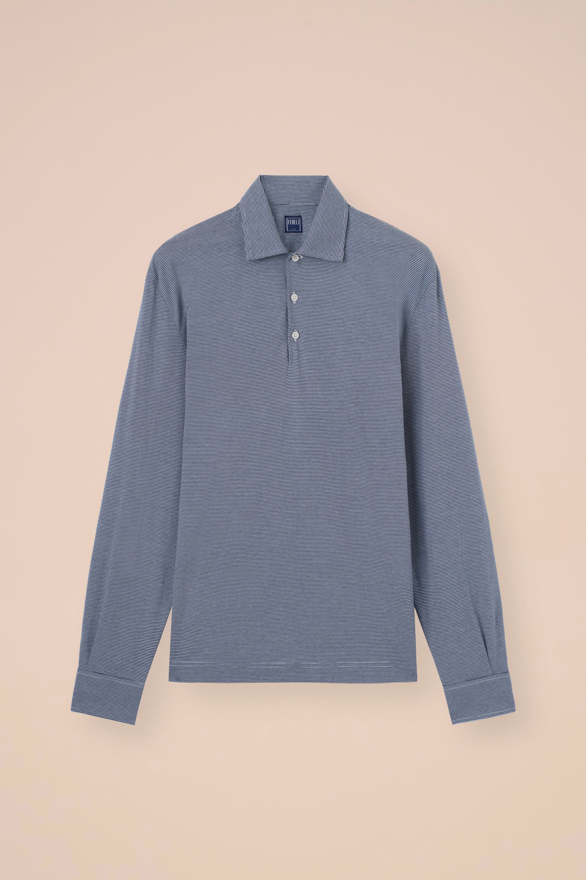 Libeccio Cotton Light Striped Long Sleeve Polo - MIDNIGHTBLUE