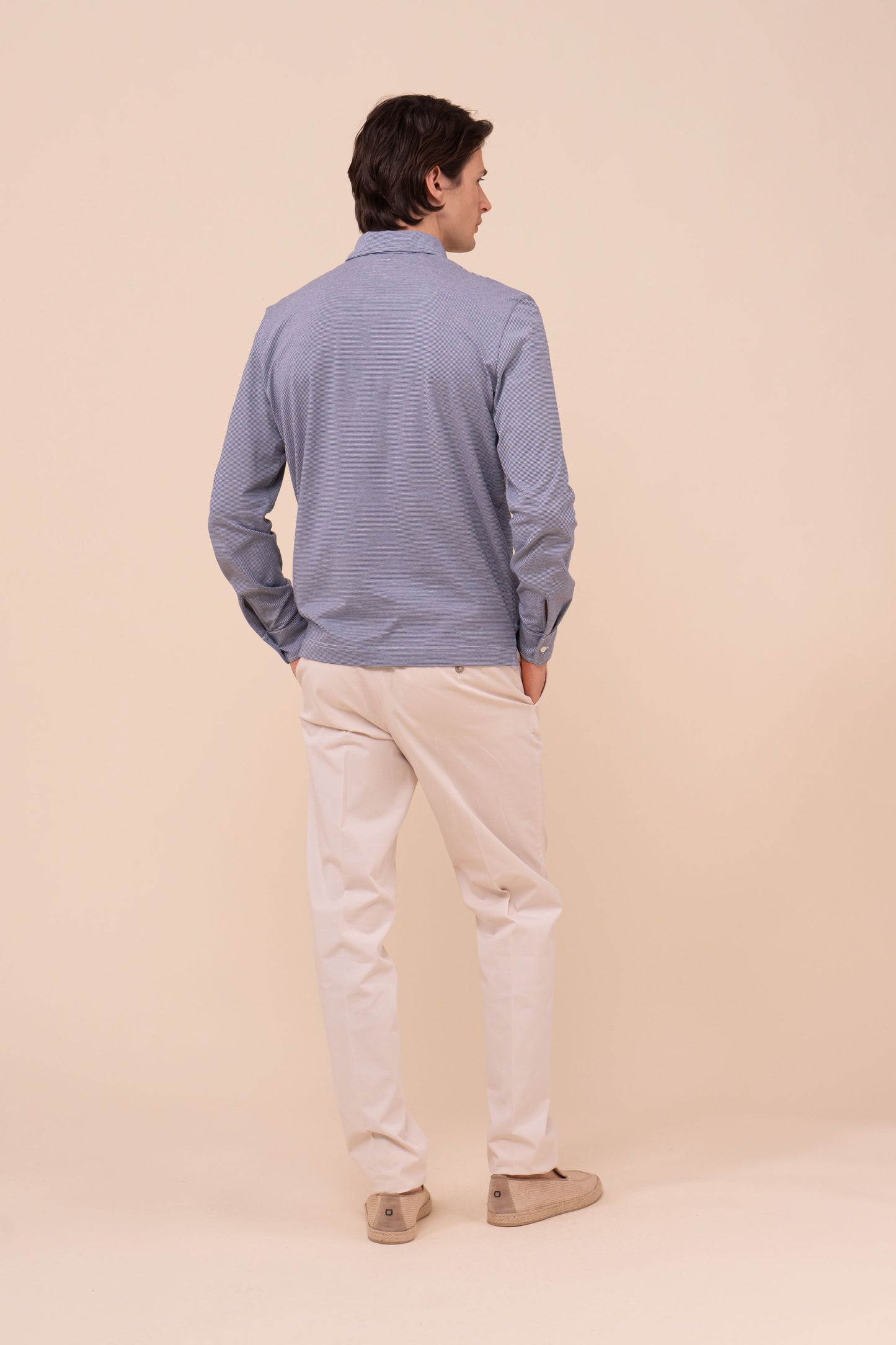 Libeccio Cotton Light Striped Long Sleeve Polo - MIDNIGHTBLUE