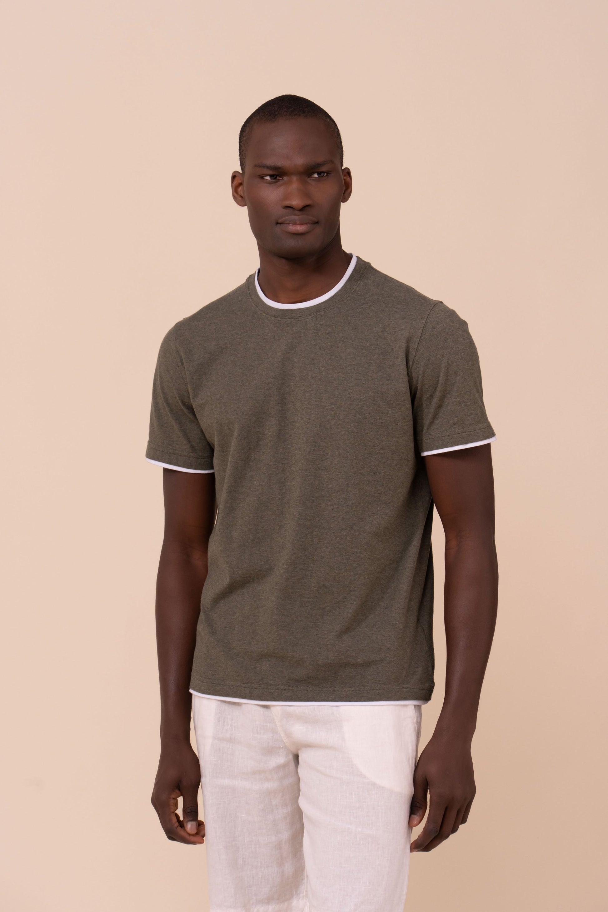 Duo Cotton Jersey Mèlange T-shirt - OLIVEGREENMELANGE