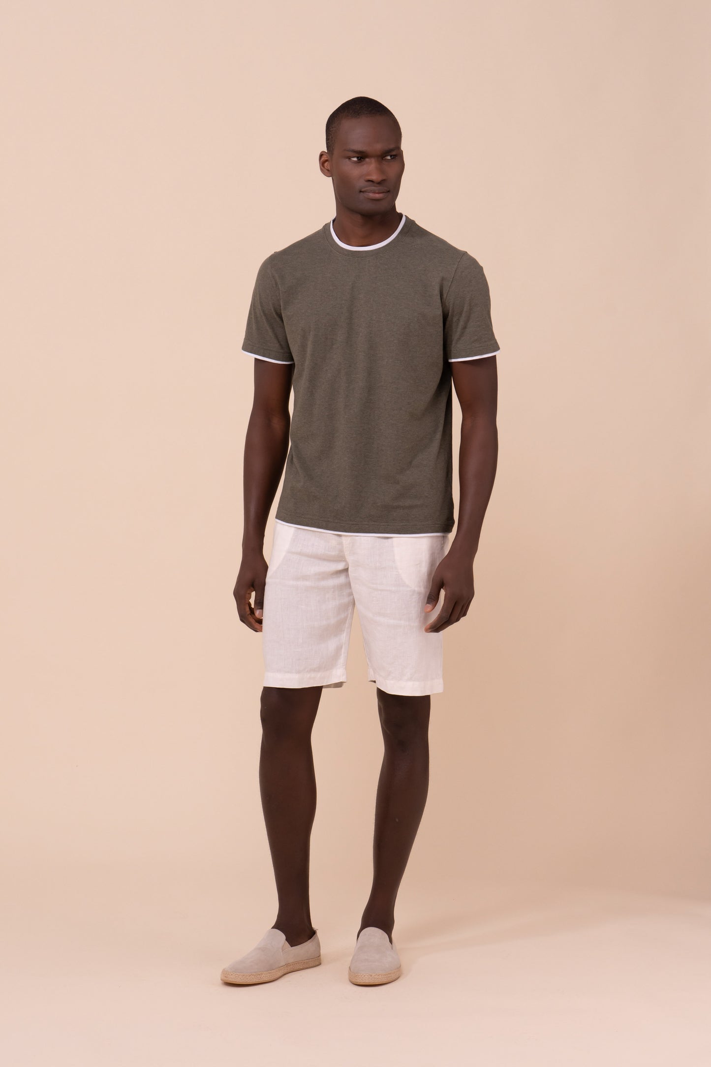 Duo Cotton Jersey Mèlange T-shirt - OLIVEGREENMELANGE