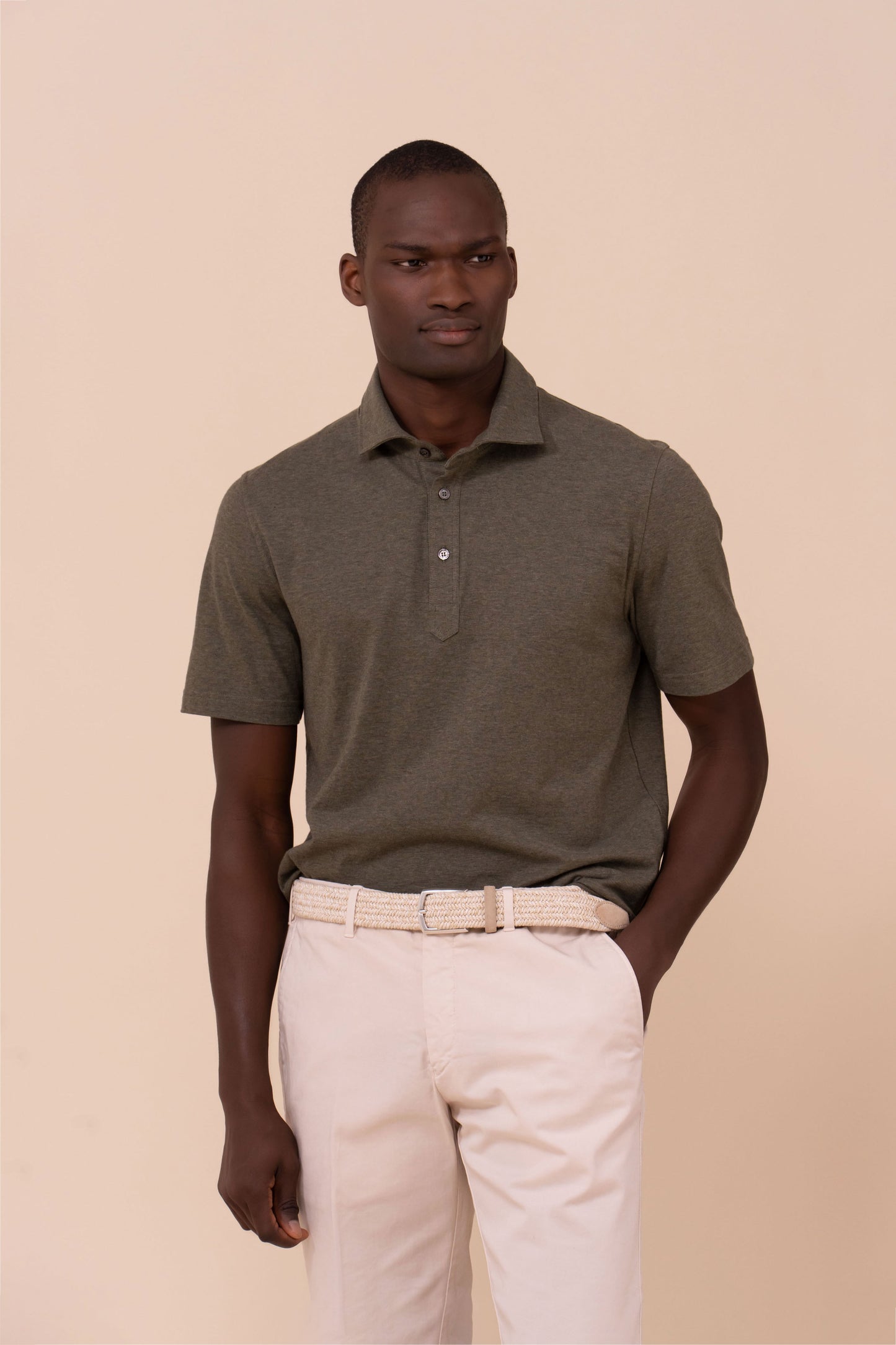 Tre Cotton Jersey Mélange Polo - OLIVEGREENMELANGE