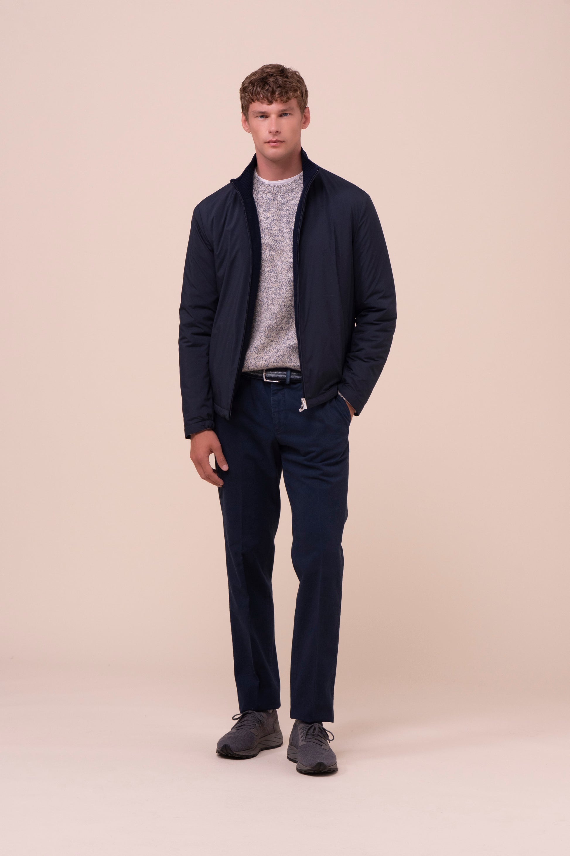 Rob giacca in Airstop e cashmere flanel con zip - MIDNIGHTBLUE