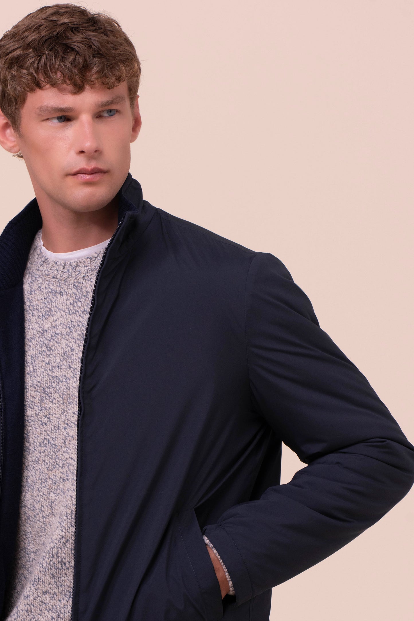 Rob giacca in Airstop e cashmere flanel con zip - MIDNIGHTBLUE