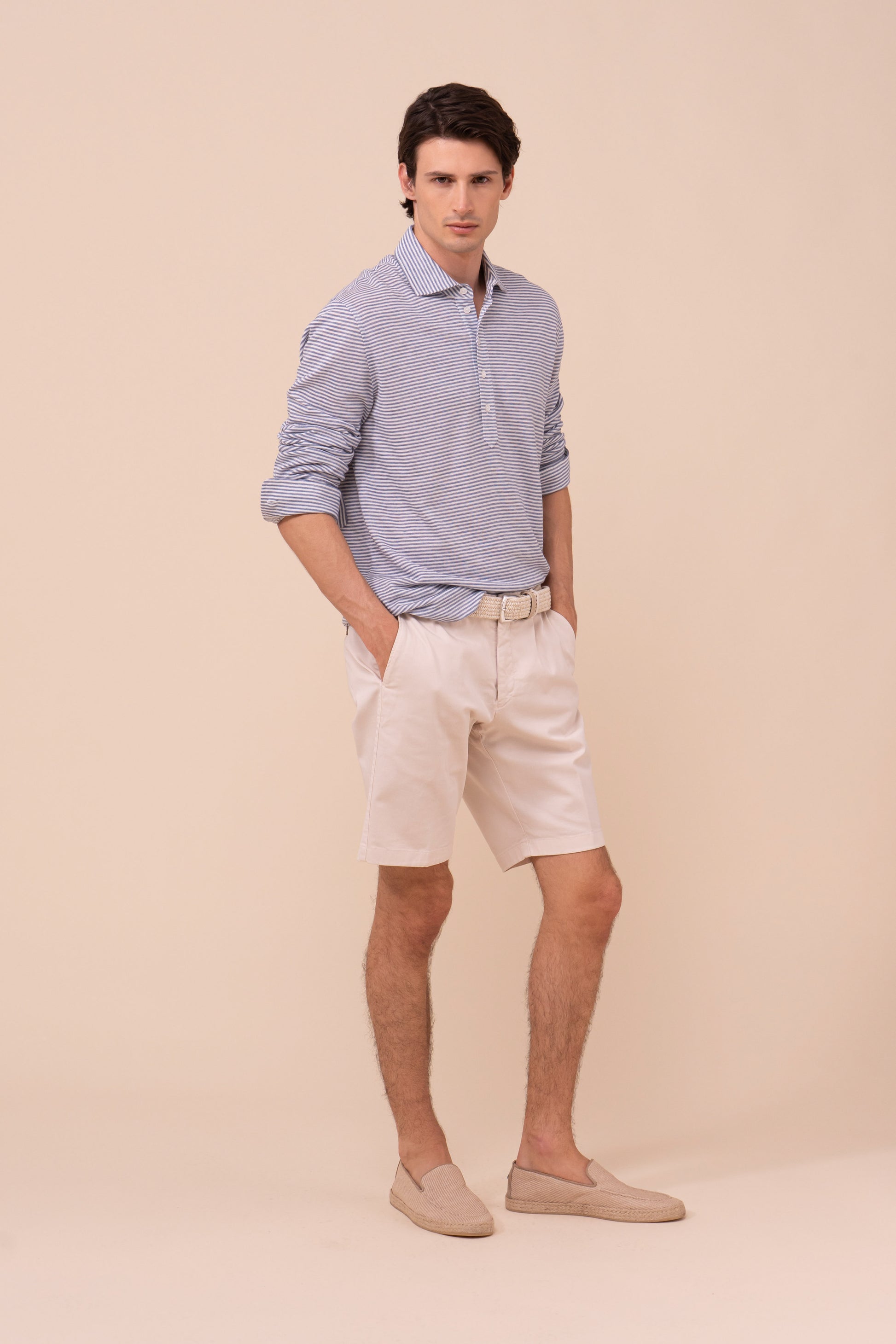 Five polo a maniche lunghe in cotone e lino rigato - WAVEMELANGE