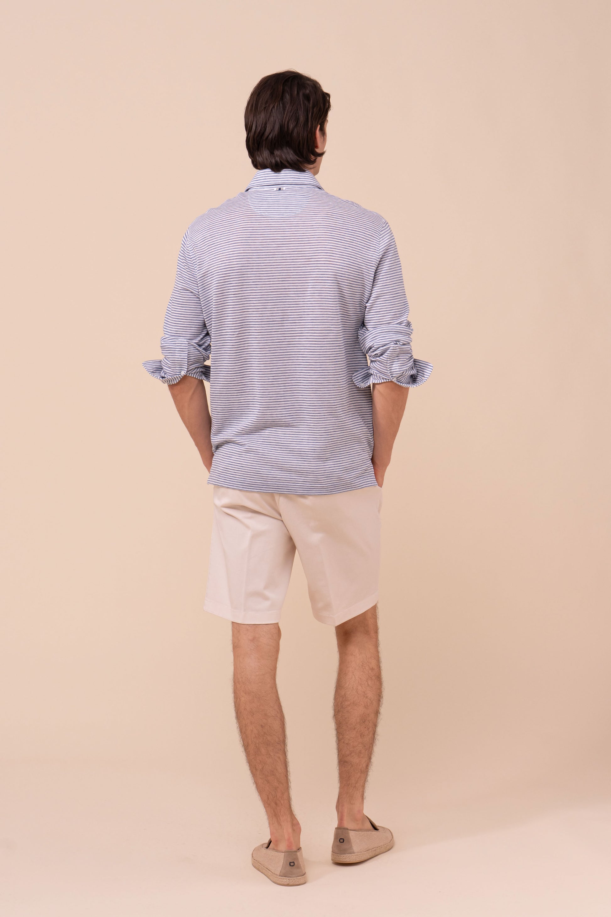 Five polo a maniche lunghe in cotone e lino rigato - WAVEMELANGE