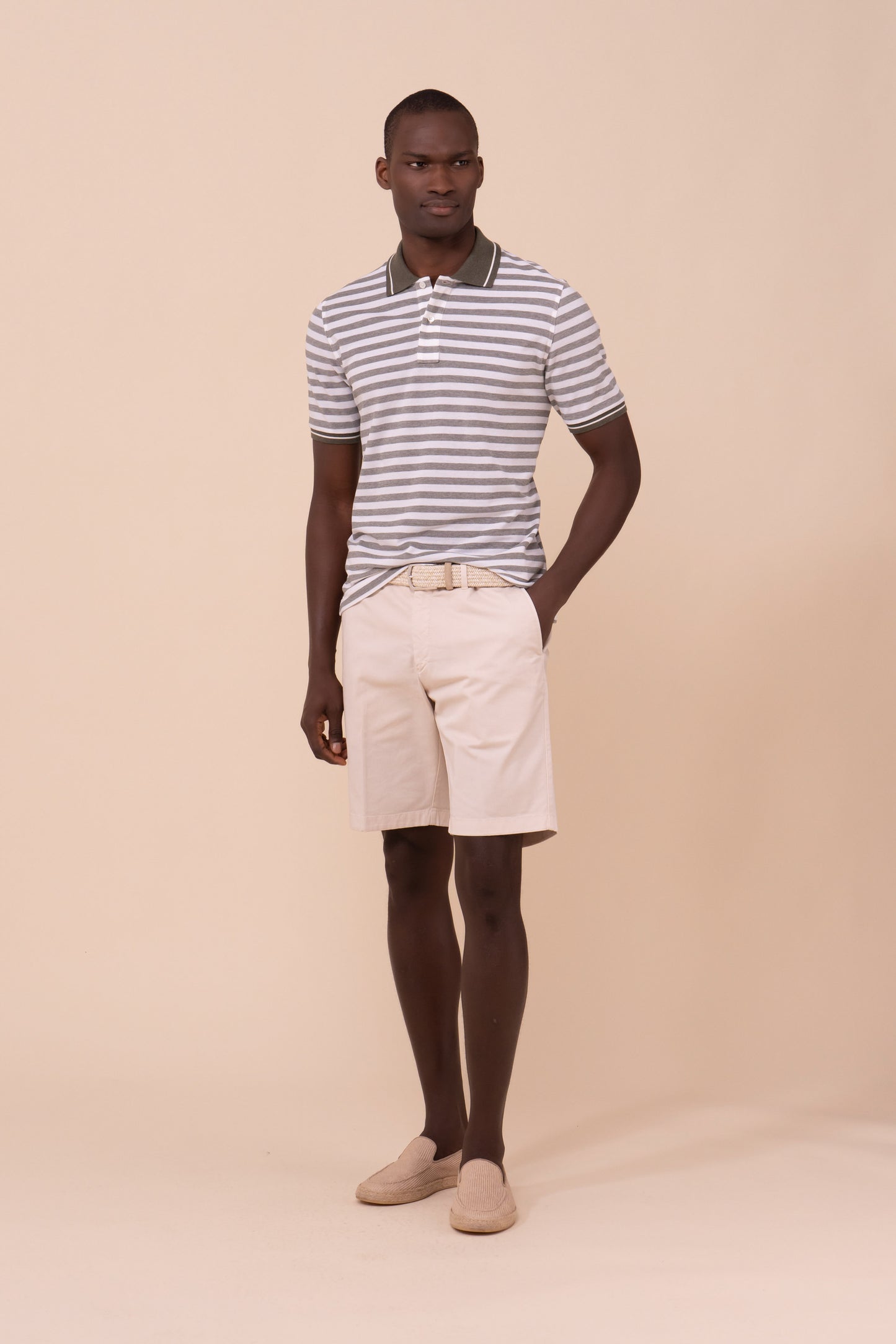 West Piquet Cotton Striped Polo - OLIVEGREENMELANGE