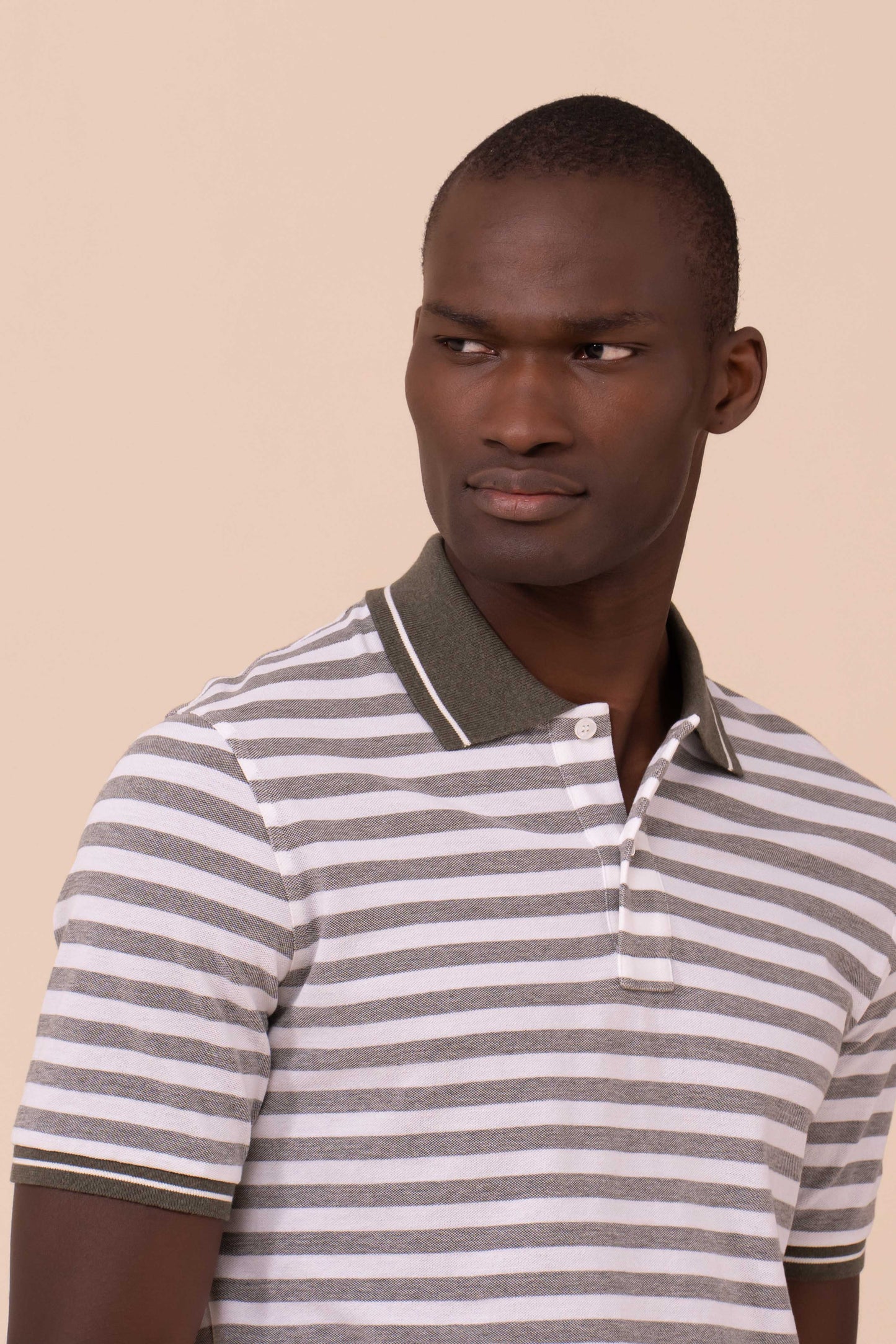 West Piquet Cotton Striped Polo - OLIVEGREENMELANGE