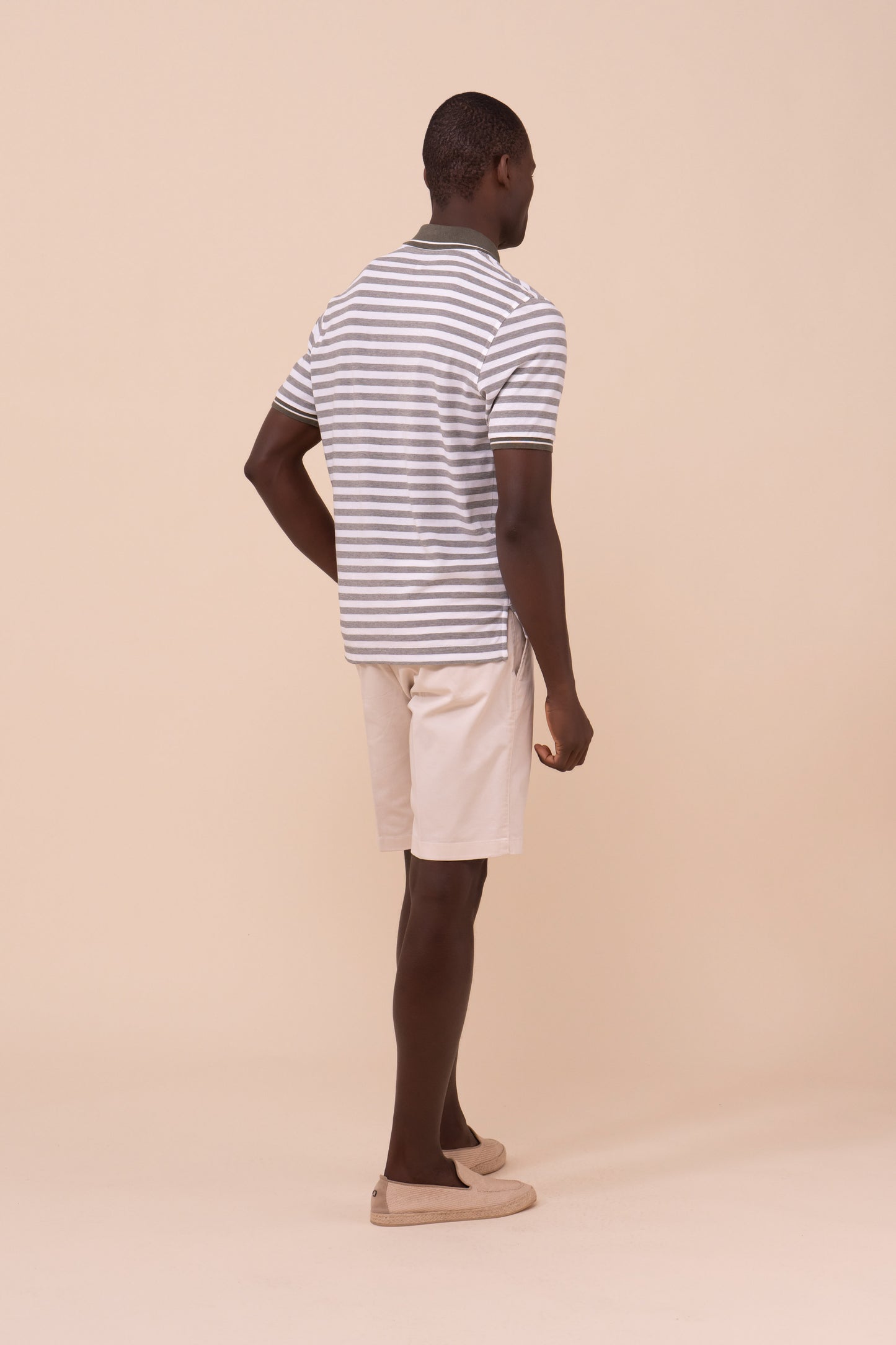 West Piquet Cotton Striped Polo - OLIVEGREENMELANGE