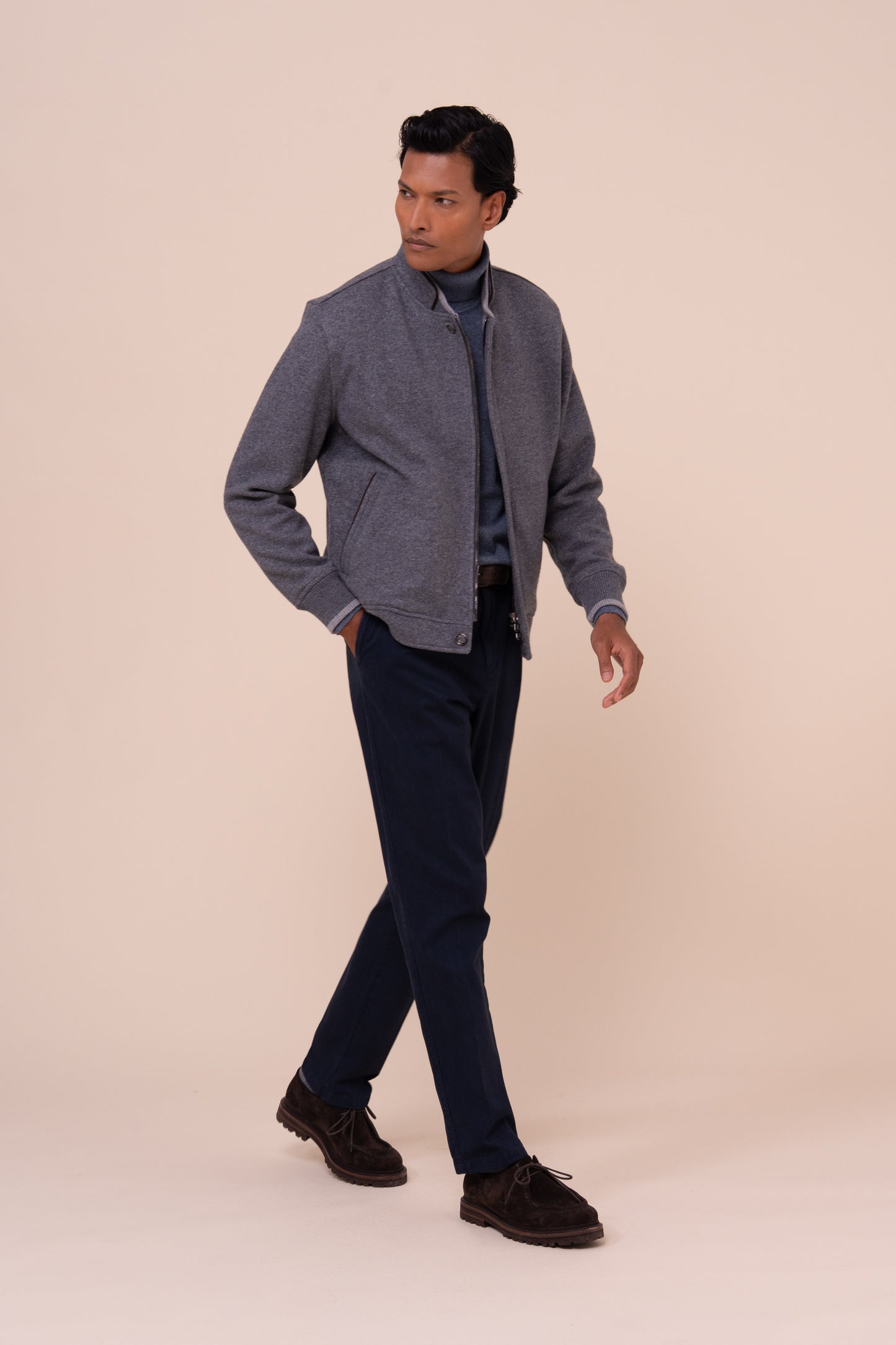 Adrian Cashmere Flanel Double Jacket - STONEMELANGE