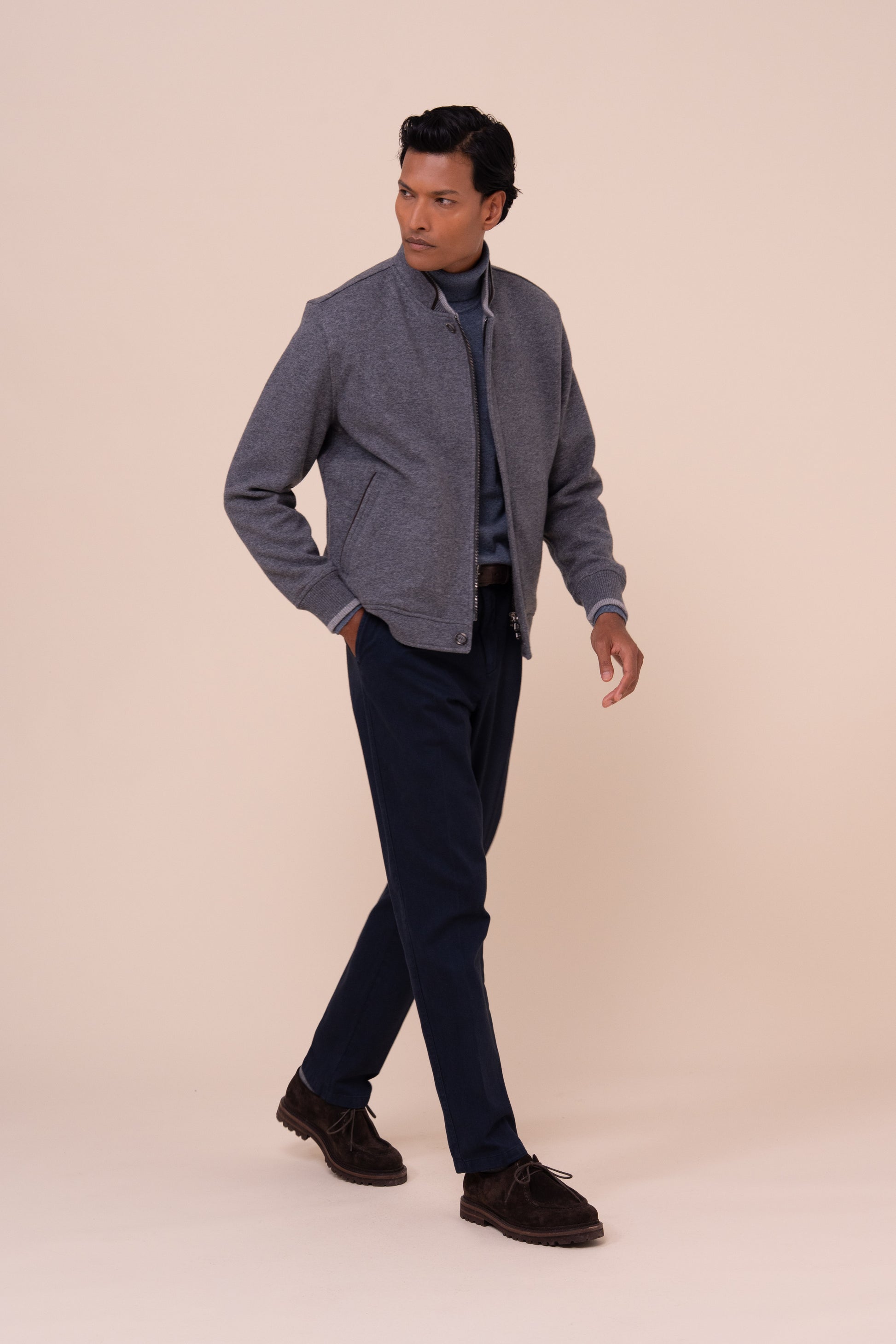 Adrian Cashmere Flanel Double Jacket - STONEMELANGE
