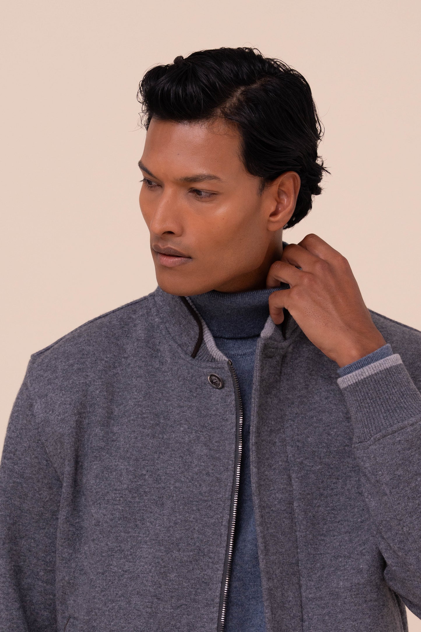 Adrian Cashmere Flanel Double Jacket - STONEMELANGE