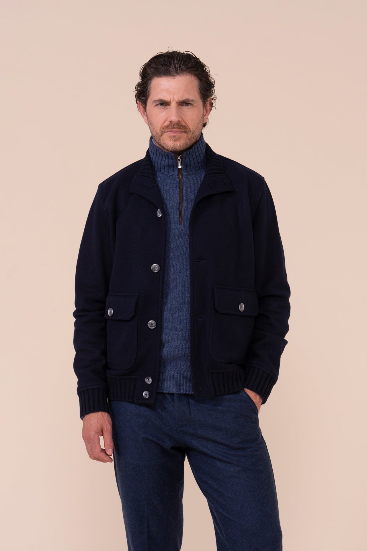 Surreale bomber in cashmere flanel double - MIDNIGHTBLUE