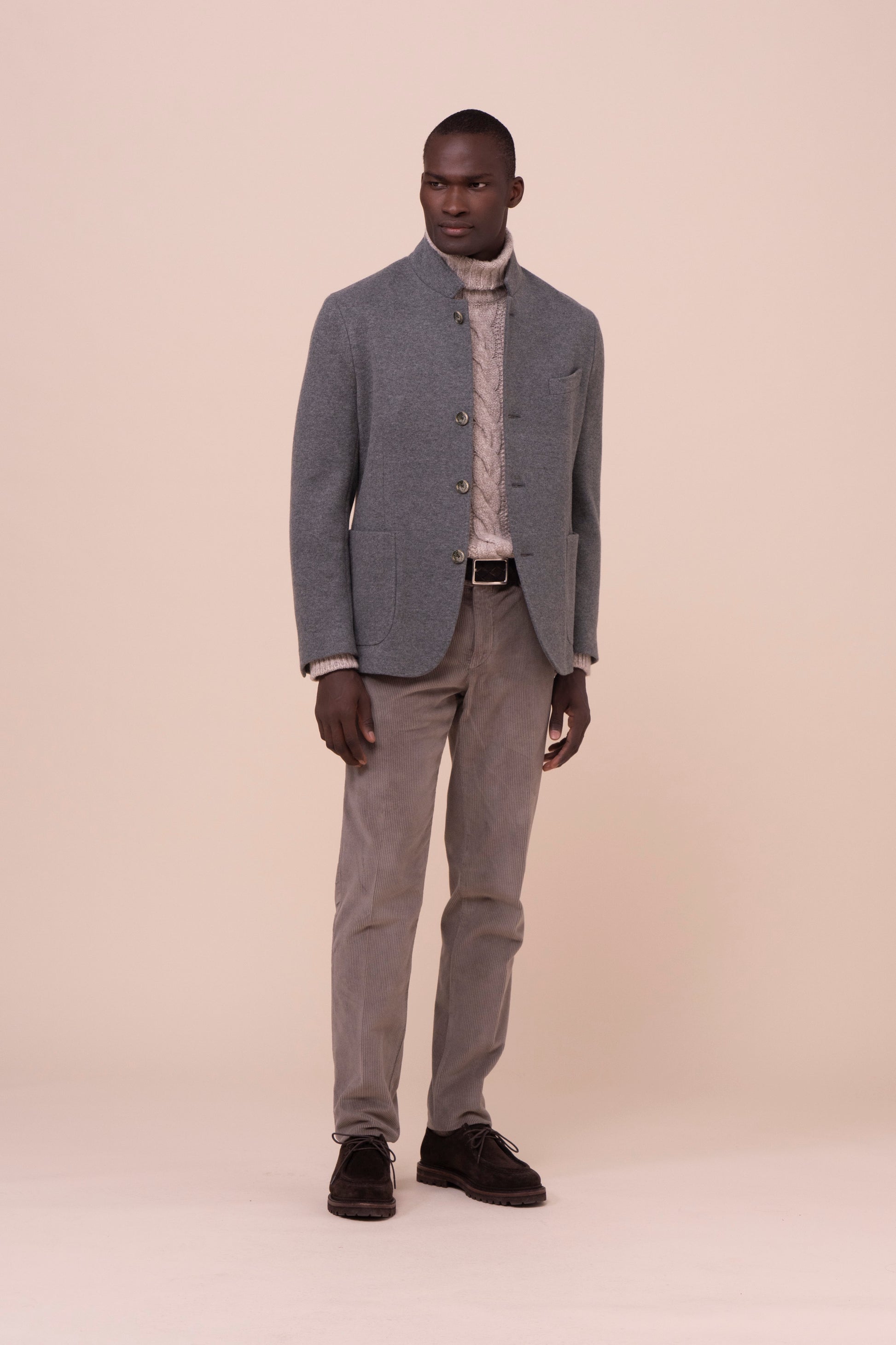 Damon blazer in cashmere flanel double - DARKOLIVEGREEN