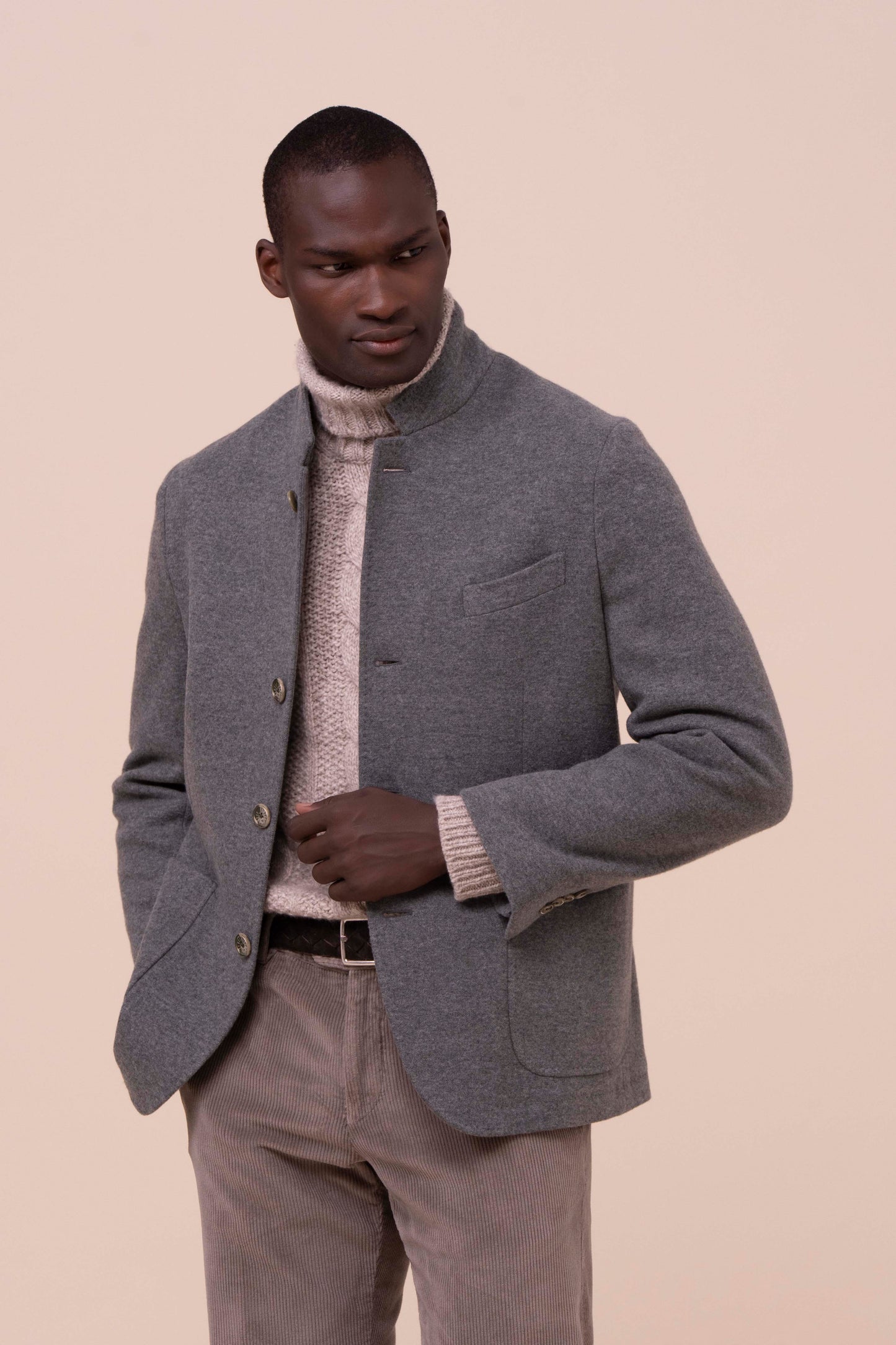 Damon blazer in cashmere flanel double - DARKOLIVEGREEN