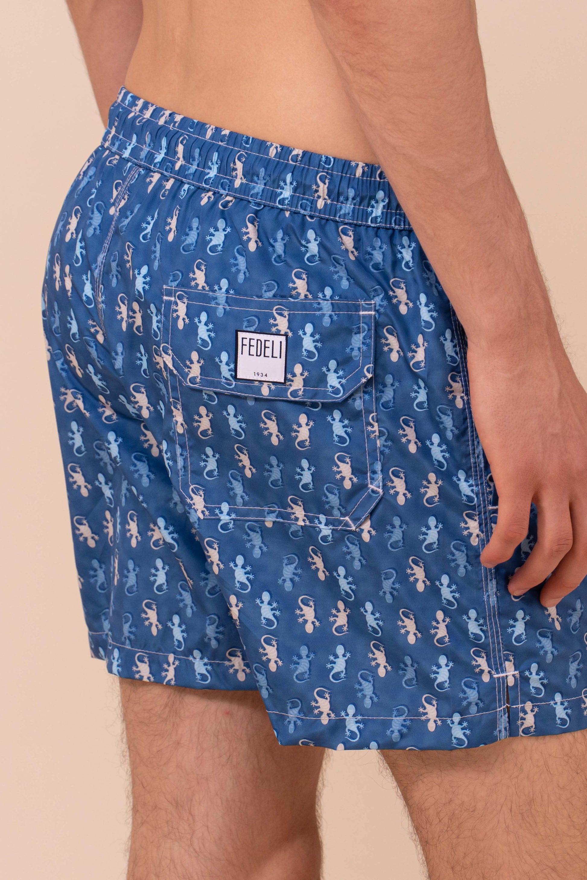 Madeira - The Sustainable Swim Trunks - Gecko Pattern - DENIM