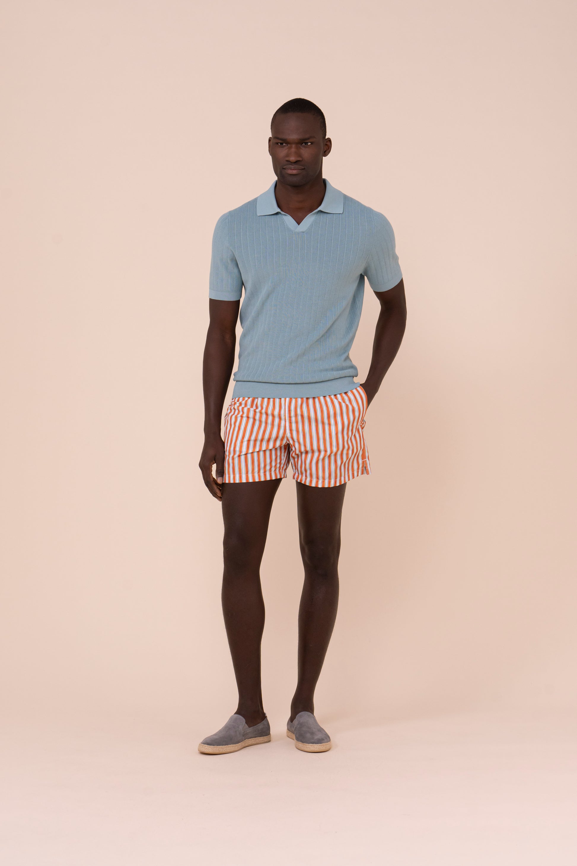 Madeira - The Sustainable Swim Trunks - Riviera Stripe Pattern - ORANGE