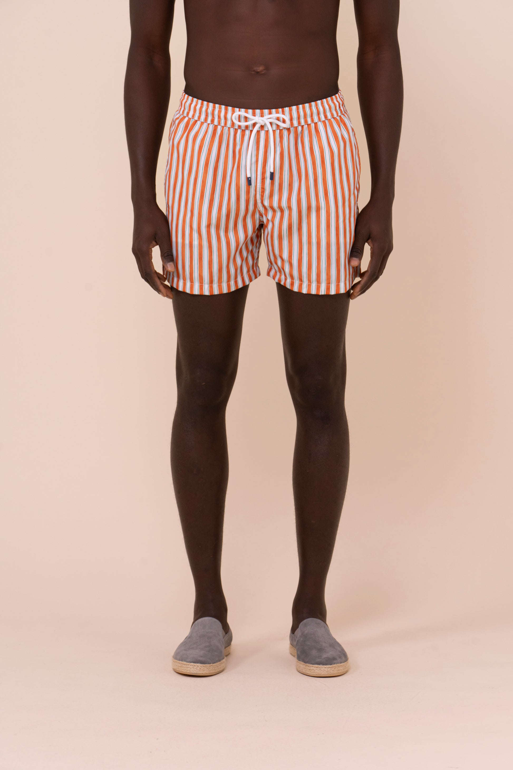 Madeira - The Sustainable Swim Trunks - Riviera Stripe Pattern - ORANGE