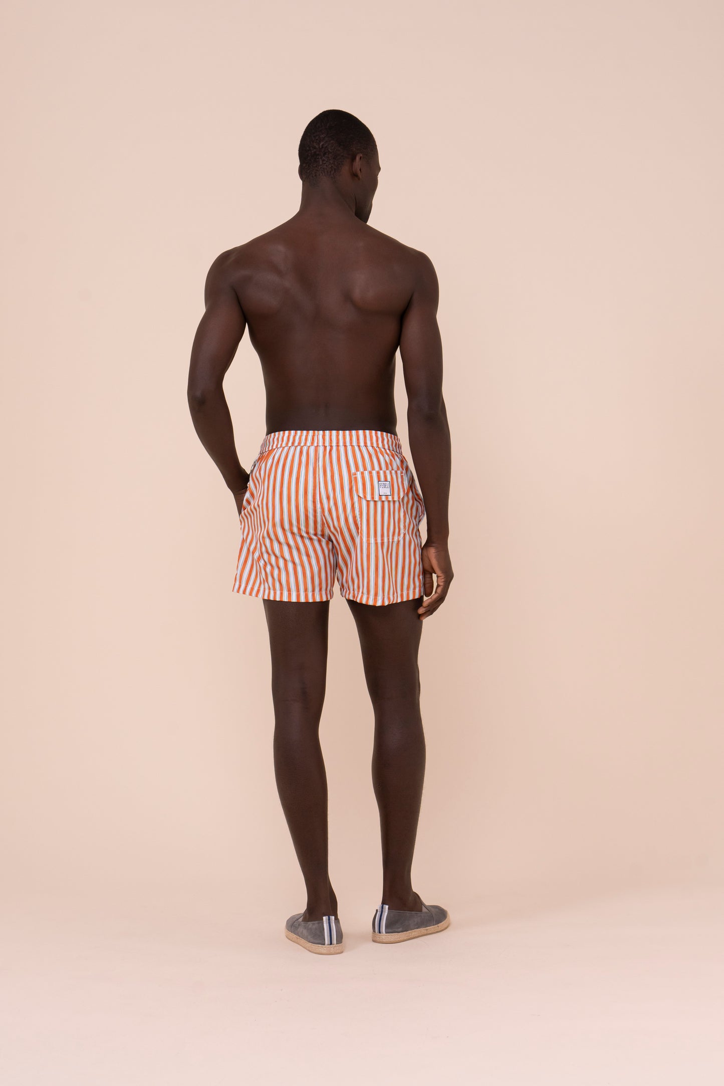 Madeira - The Sustainable Swim Trunks - Riviera Stripe Pattern - ORANGE