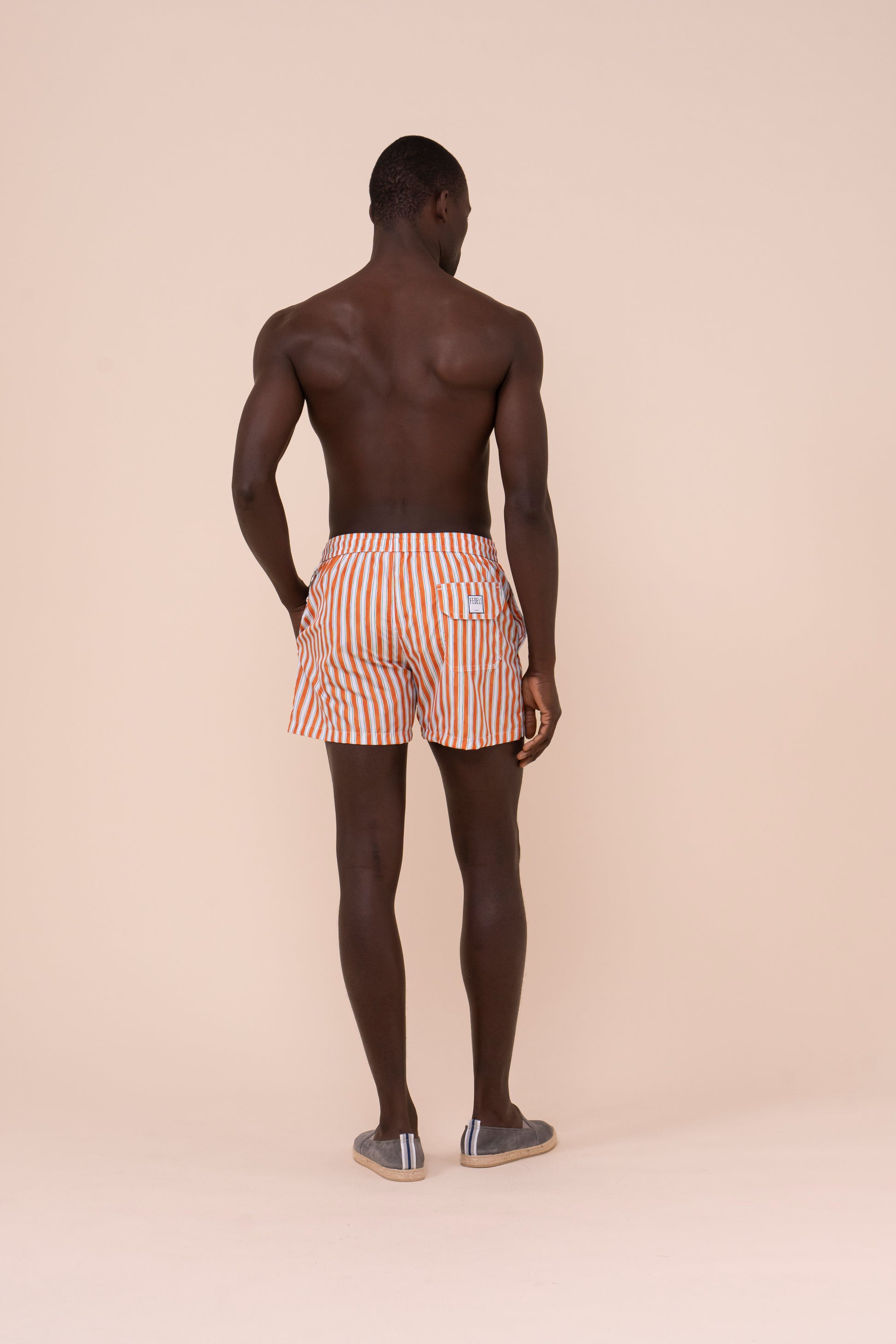 Madeira - The Sustainable Swim Trunks - Riviera Stripe Pattern - ORANGE